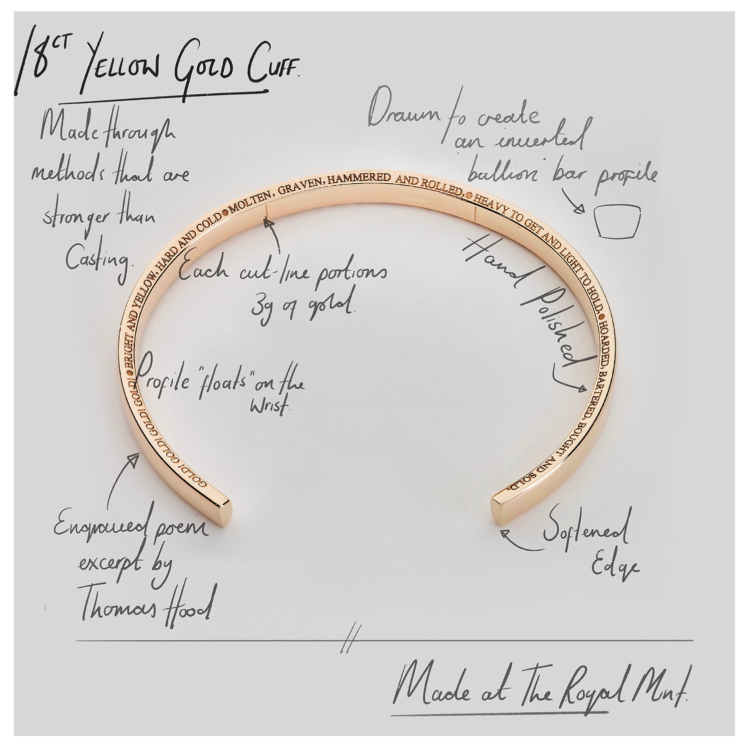 886 Royal Mint Bracelet 886 Poem Cuff in 18ct Yellow Gold