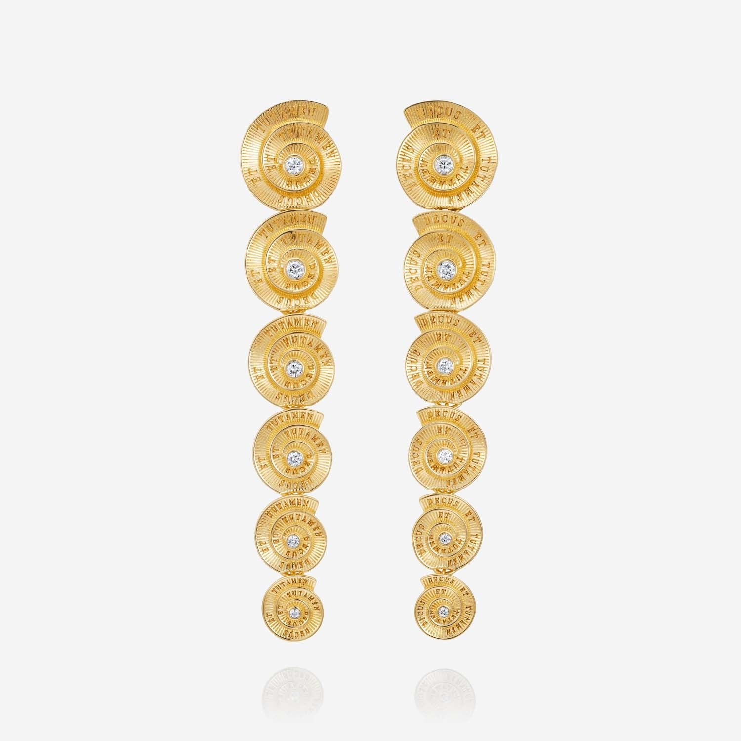 886 Royal Mint Earrings Tutamen Diamond Spiral Drop Earrings 18ct Yellow Gold