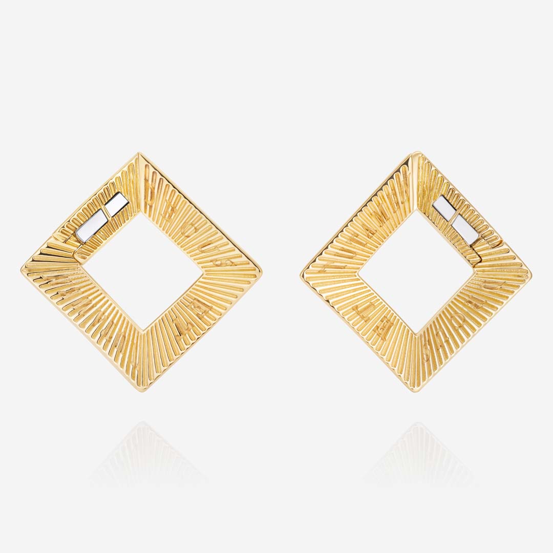 886 Royal Mint Earrings Tutamen Square Hoop Earrings 18ct Yellow Gold