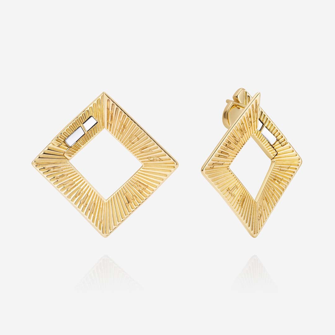 886 Royal Mint Earrings Tutamen Square Hoop Earrings 18ct Yellow Gold