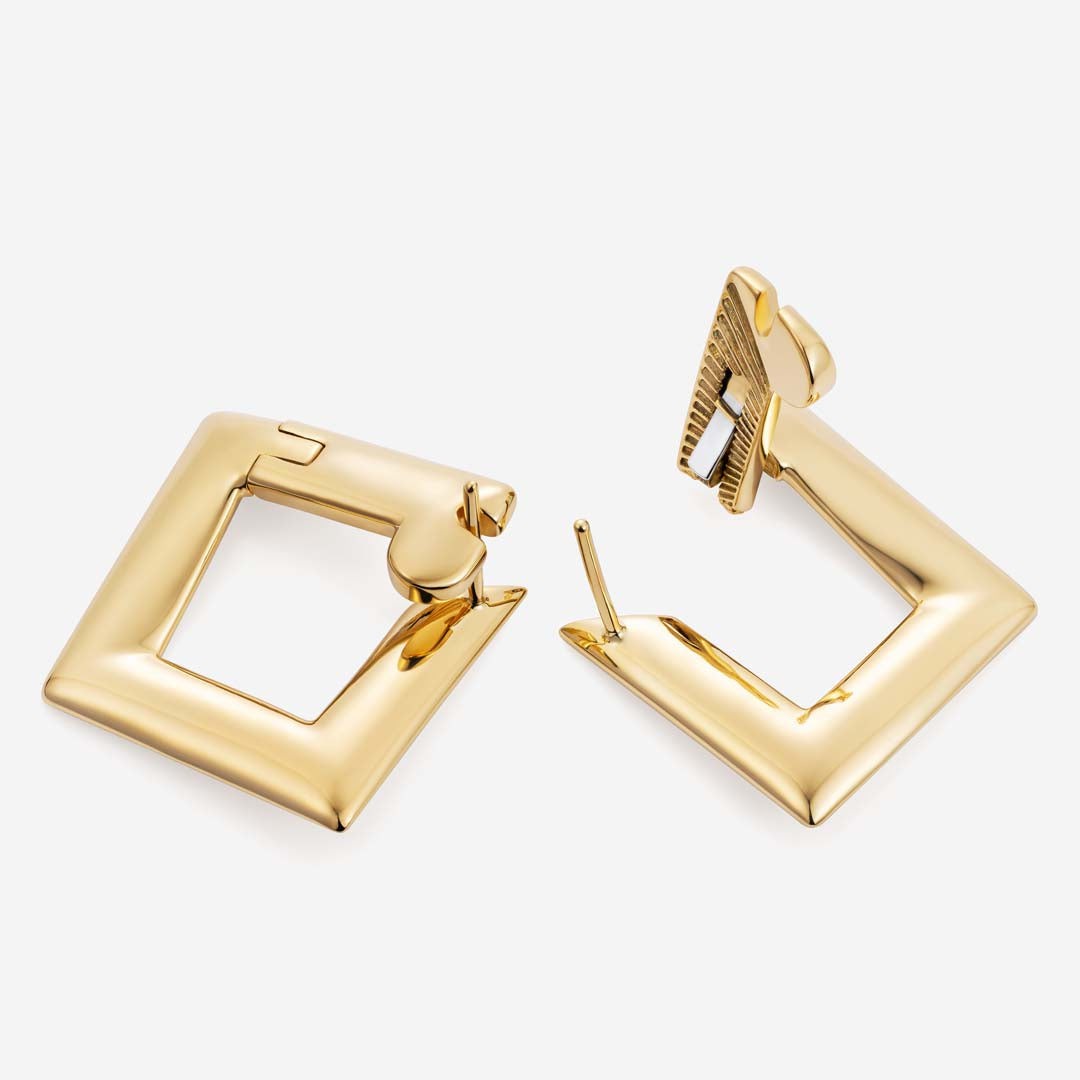 886 Royal Mint Earrings Tutamen Square Hoop Earrings 18ct Yellow Gold
