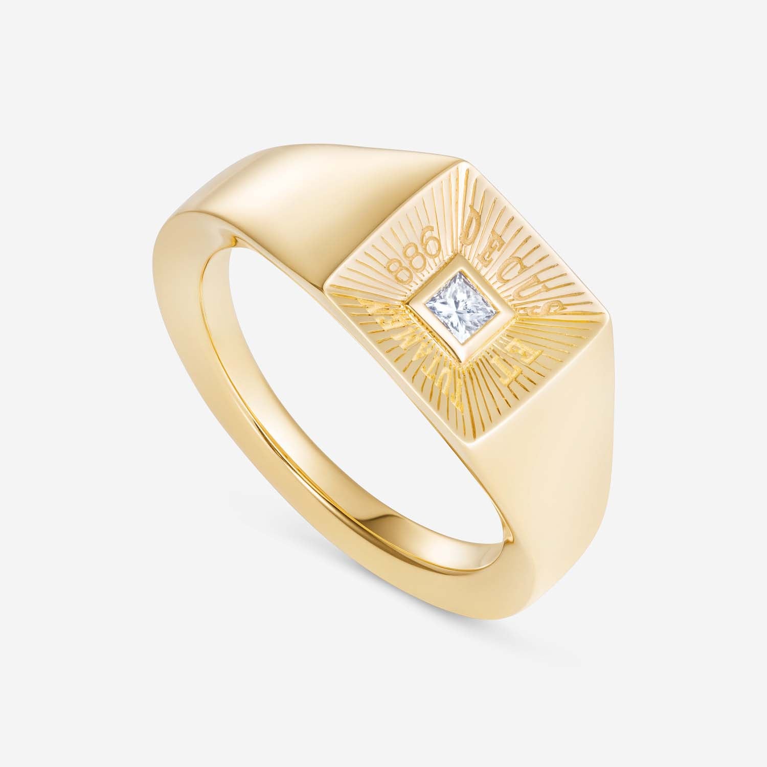 886 Royal Mint Rings Tutamen Diamond Square Signet Ring 18ct Yellow Gold