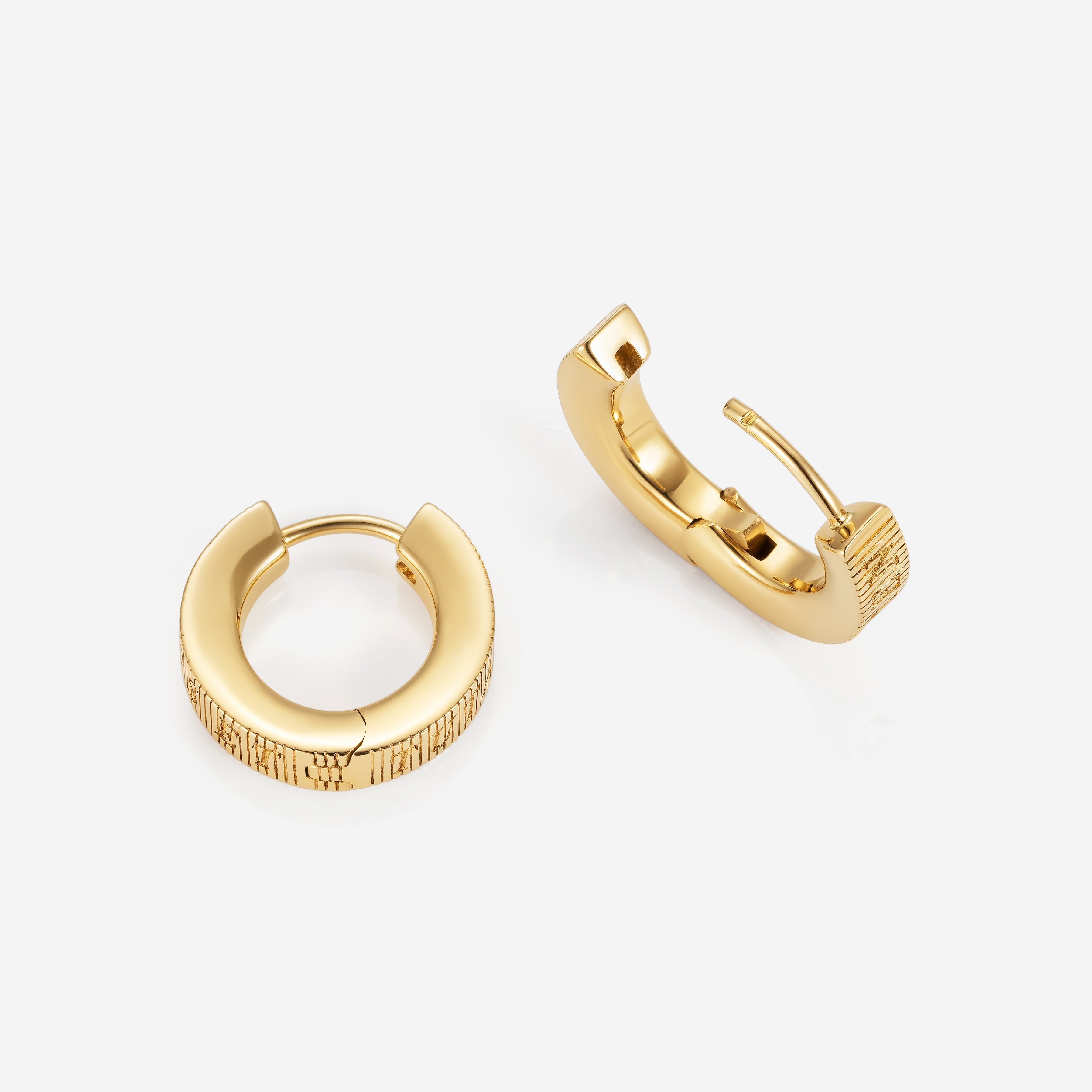 886 Royal Mint Earrings Tutamen Huggie Hoop Earrings 18ct Yellow Gold