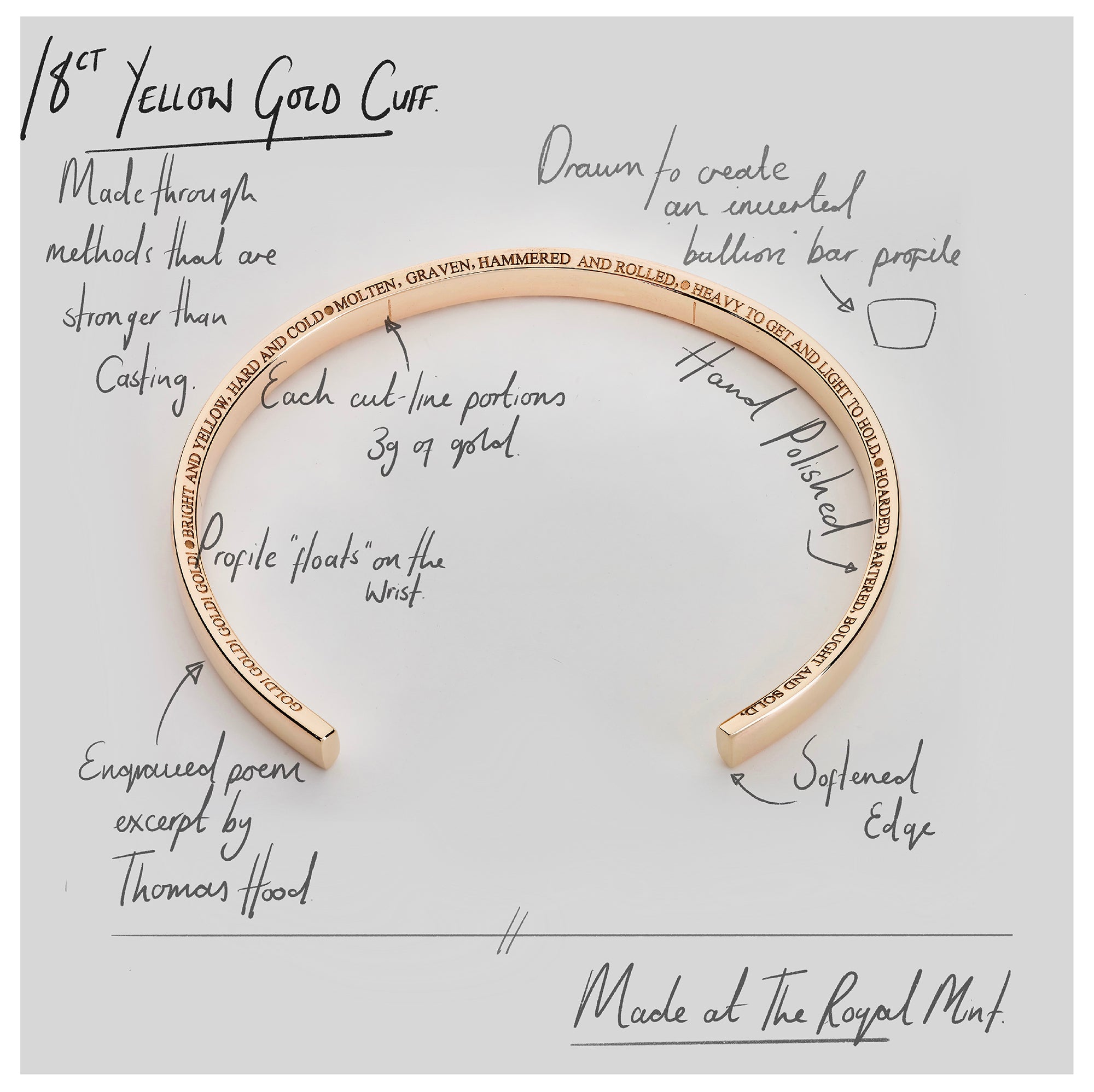 886 Royal Mint Bracelets 886 Bold Poem Cuff in 18ct Yellow Gold