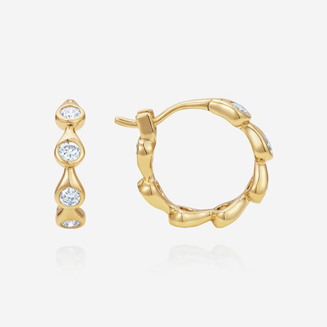 886 Royal Mint Earrings Teardrop Diamond Hoop Earrings, 18ct Yellow Gold