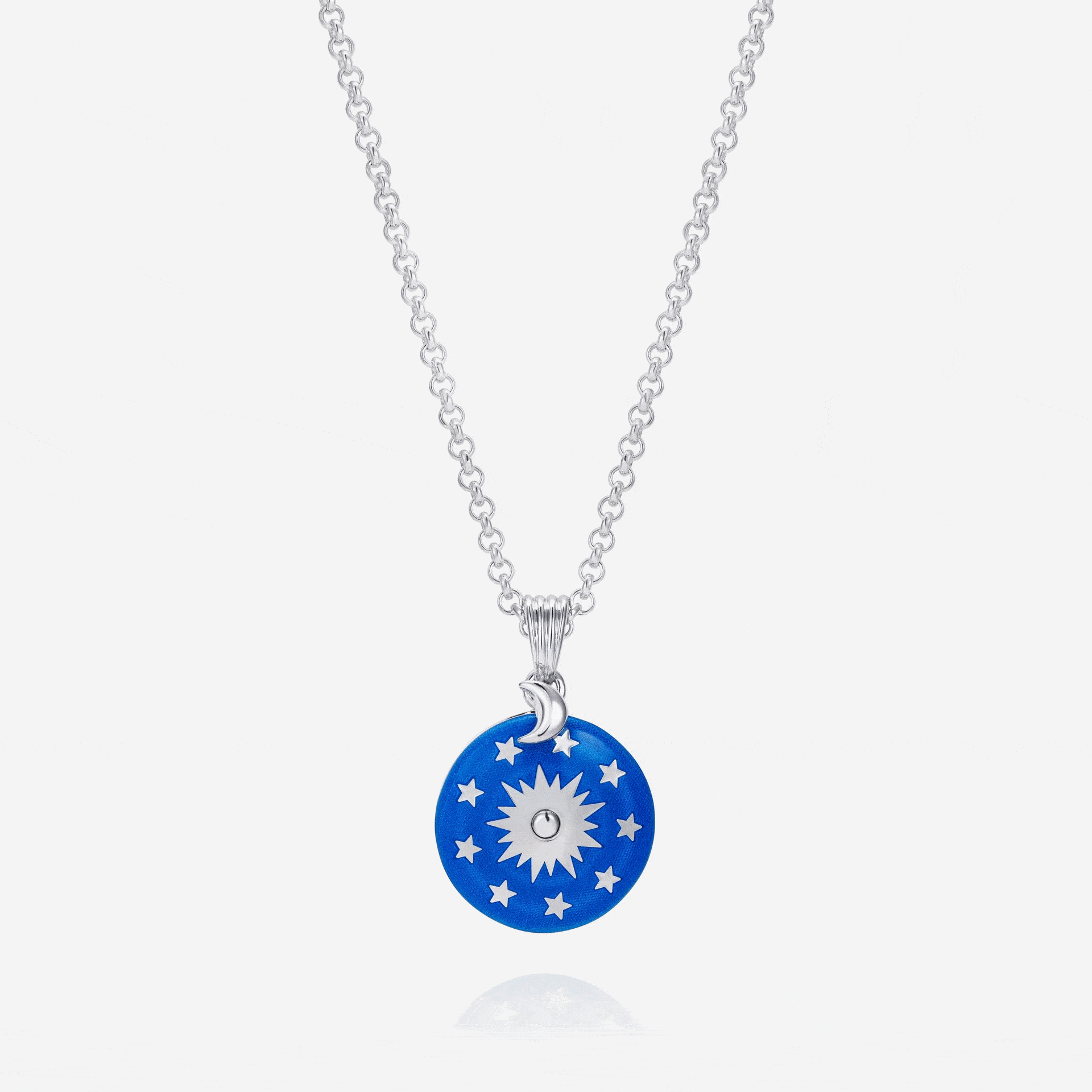 886 Royal Mint Pendants & Charms Night Sky Enamelled Spinner Pendant with 18 inch Small Belcher Chain, Sterling Silver