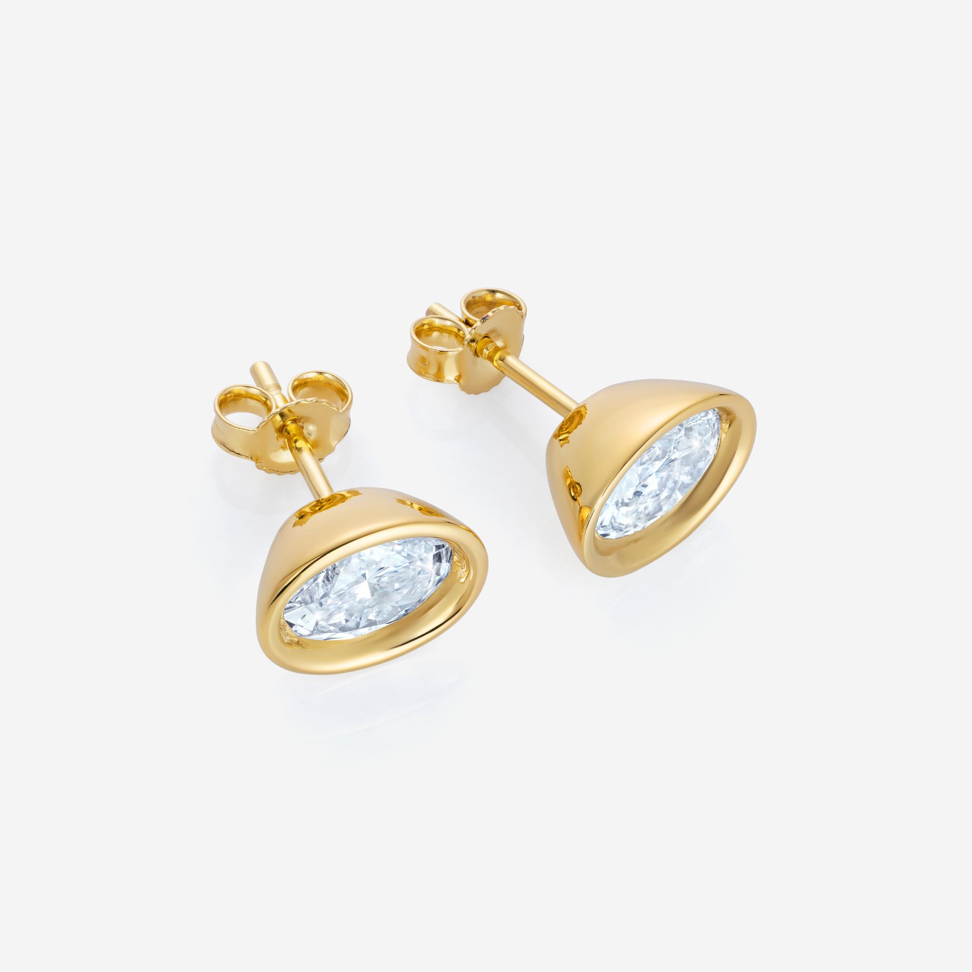 886 Royal Mint Earrings Frameset Oval Cut Diamond Stud Earrings, 18ct Yellow Gold