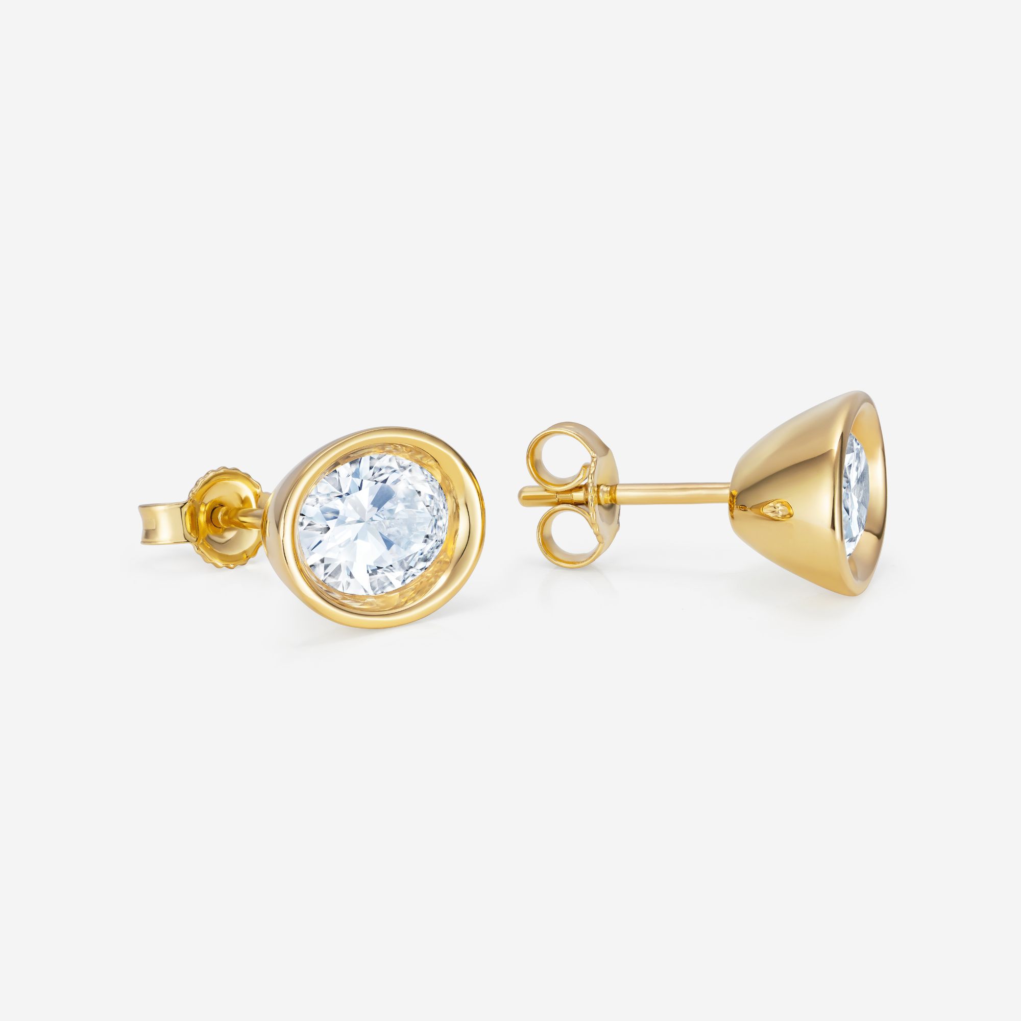 886 Royal Mint Earrings Frameset Oval Cut Diamond Stud Earrings, 18ct Yellow Gold