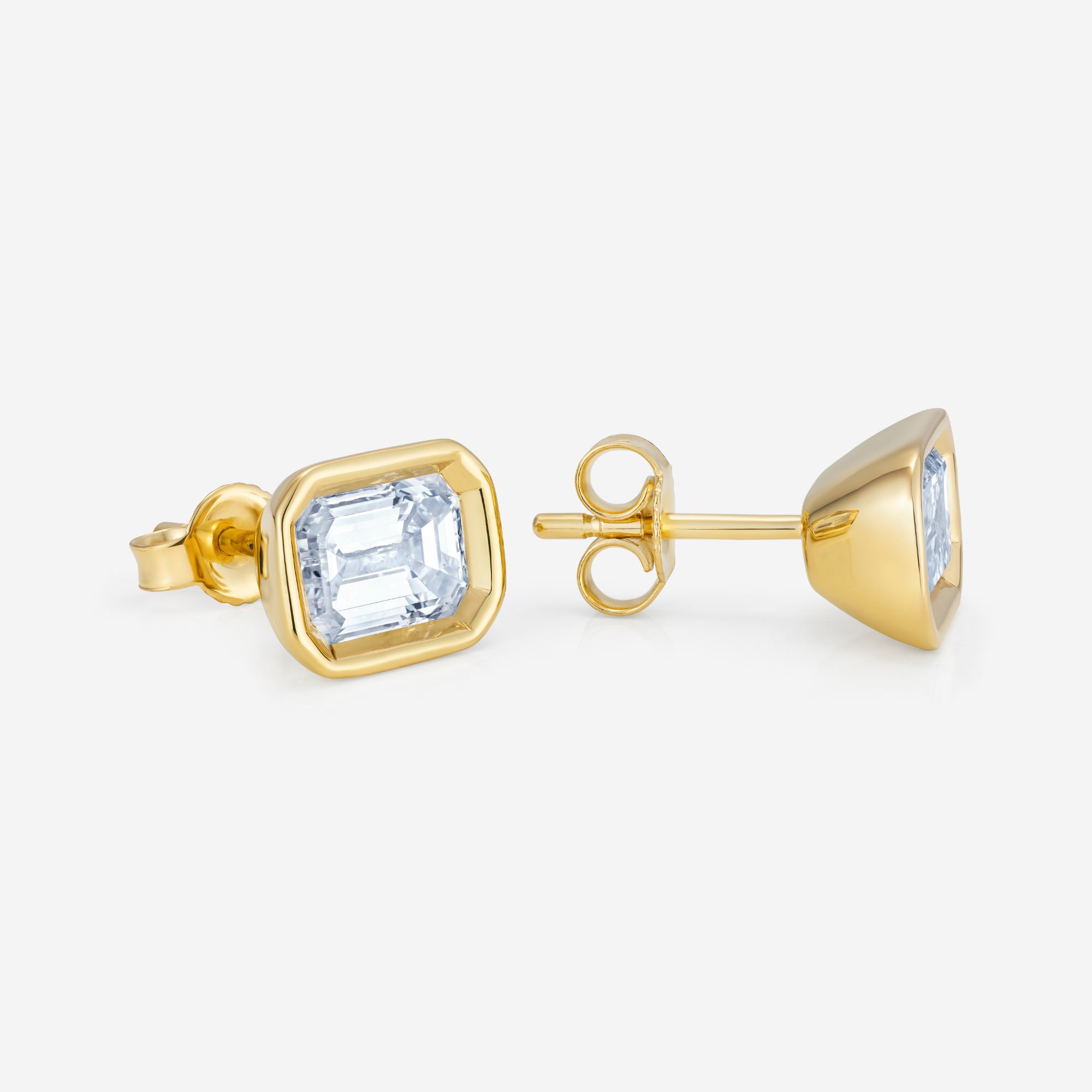 886 Royal Mint Earrings Frameset Emerald Cut Diamond Stud Earrings, 18ct Yellow Gold