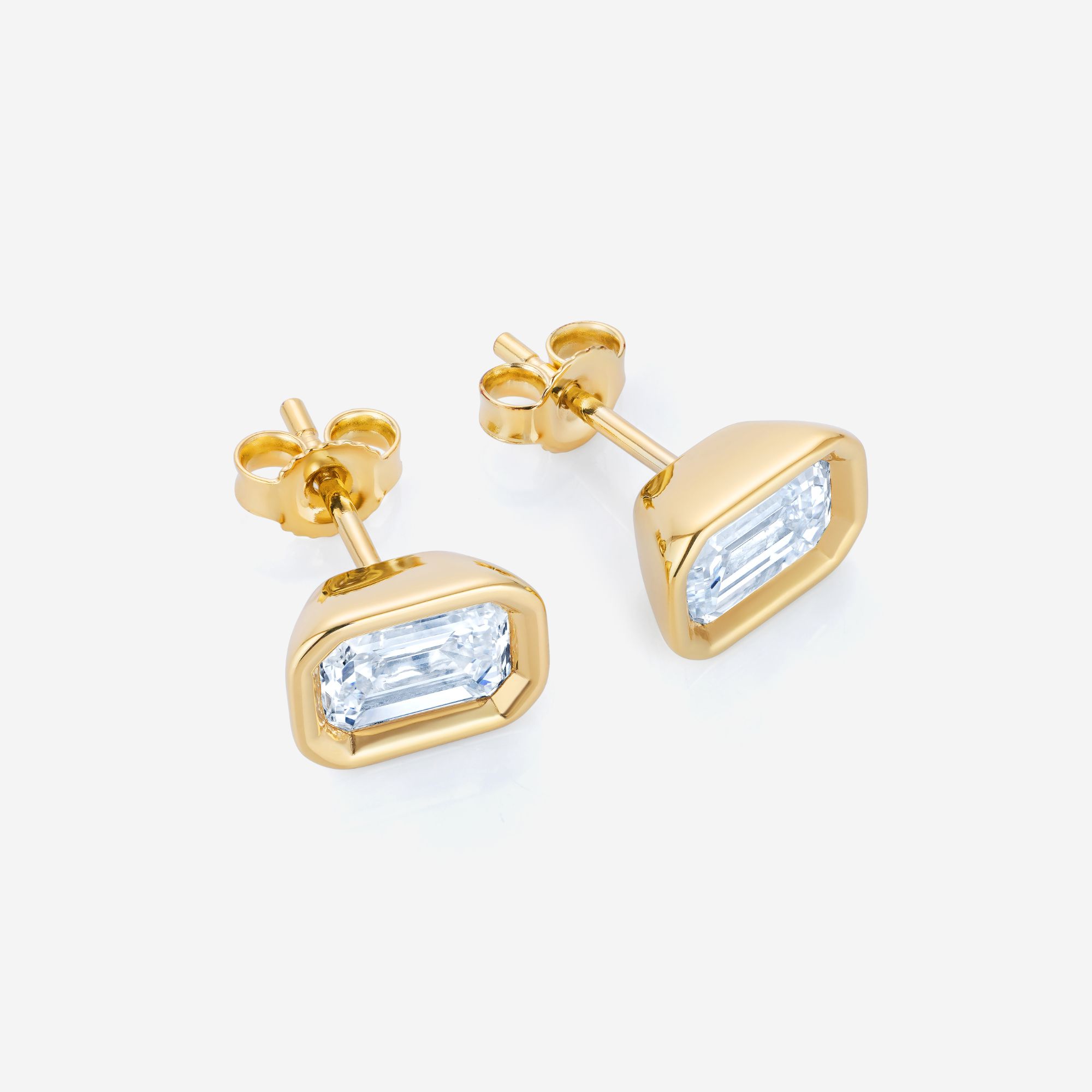 886 Royal Mint Earrings Frameset Emerald Cut Diamond Stud Earrings, 18ct Yellow Gold