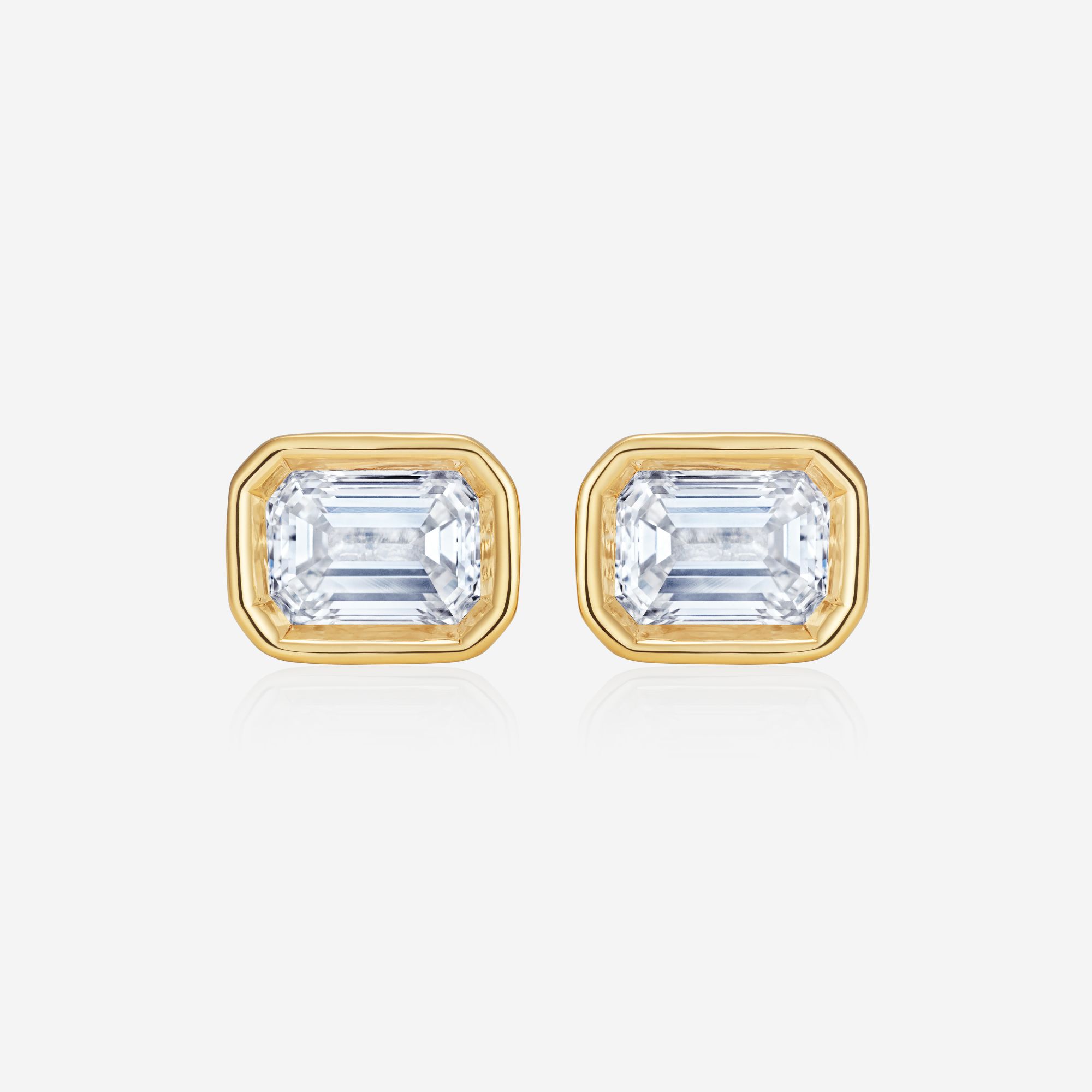 886 Royal Mint Earrings Frameset Emerald Cut Diamond Stud Earrings, 18ct Yellow Gold