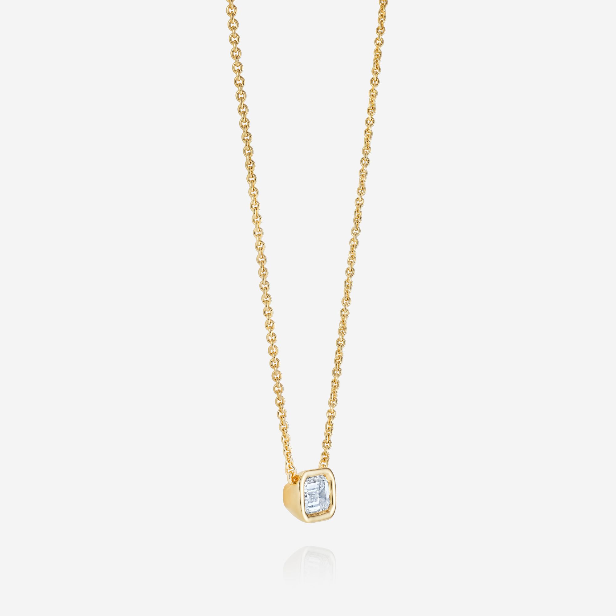 886 Royal Mint Necklaces Frameset Emerald Cut Diamond Necklace, 18ct Yellow Gold