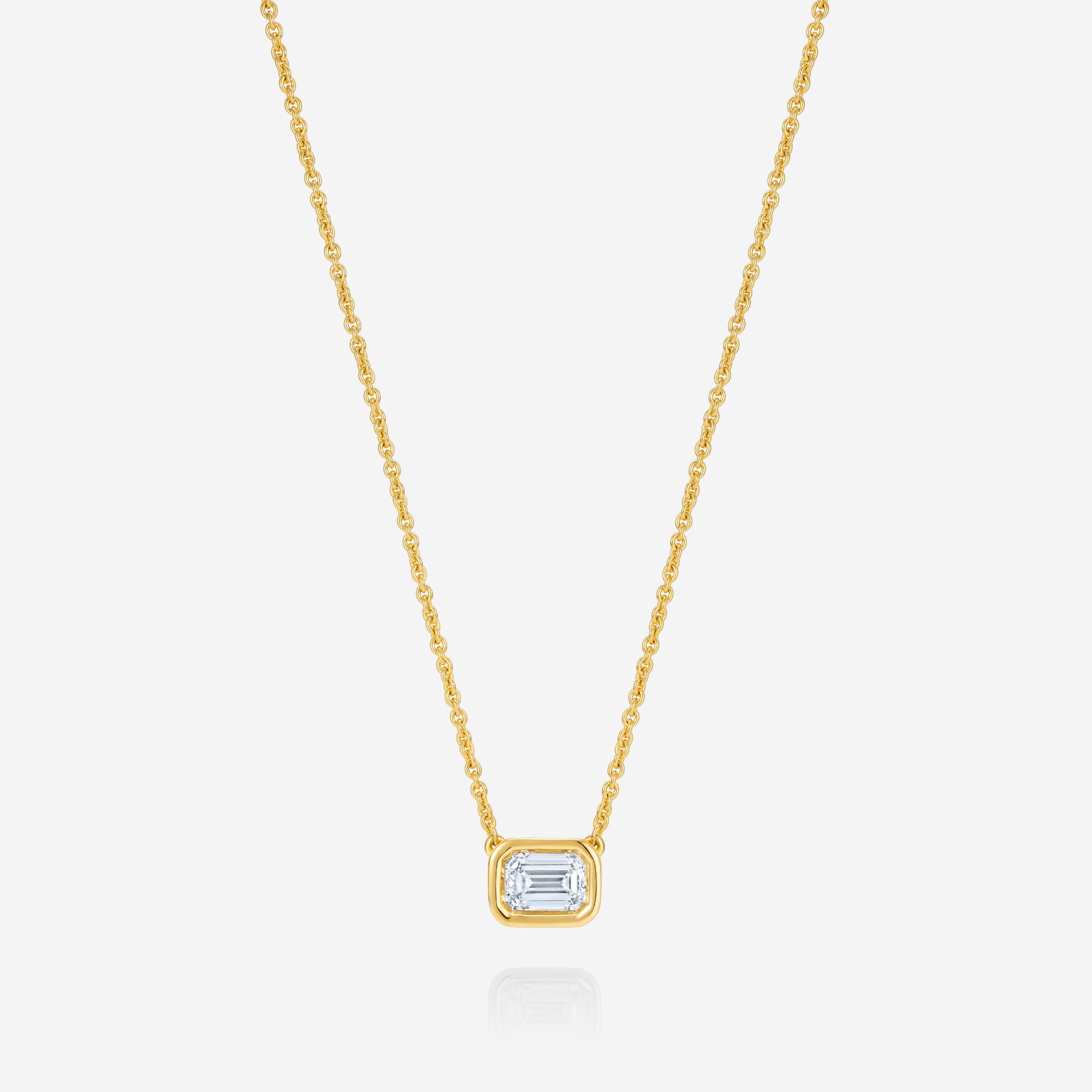 886 Royal Mint Necklaces Frameset Emerald Cut Diamond Necklace, 18ct Yellow Gold