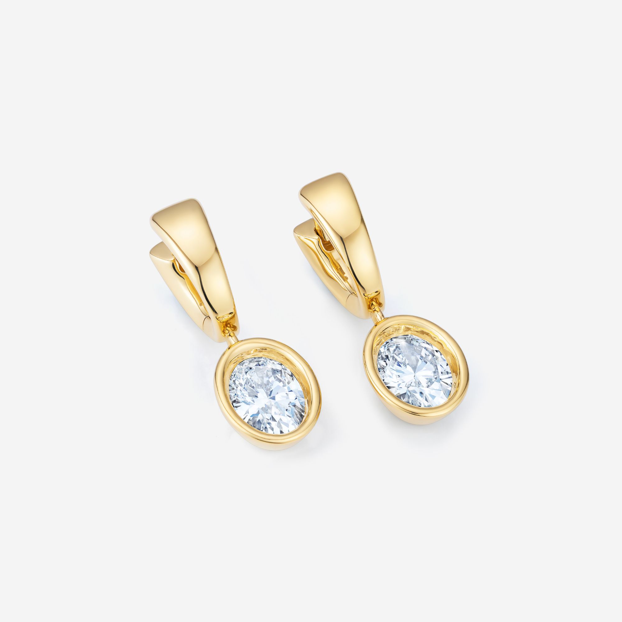 886 Royal Mint Earrings Frameset Oval Cut Diamond Charm Hoop Earrings, 18ct Yellow Gold
