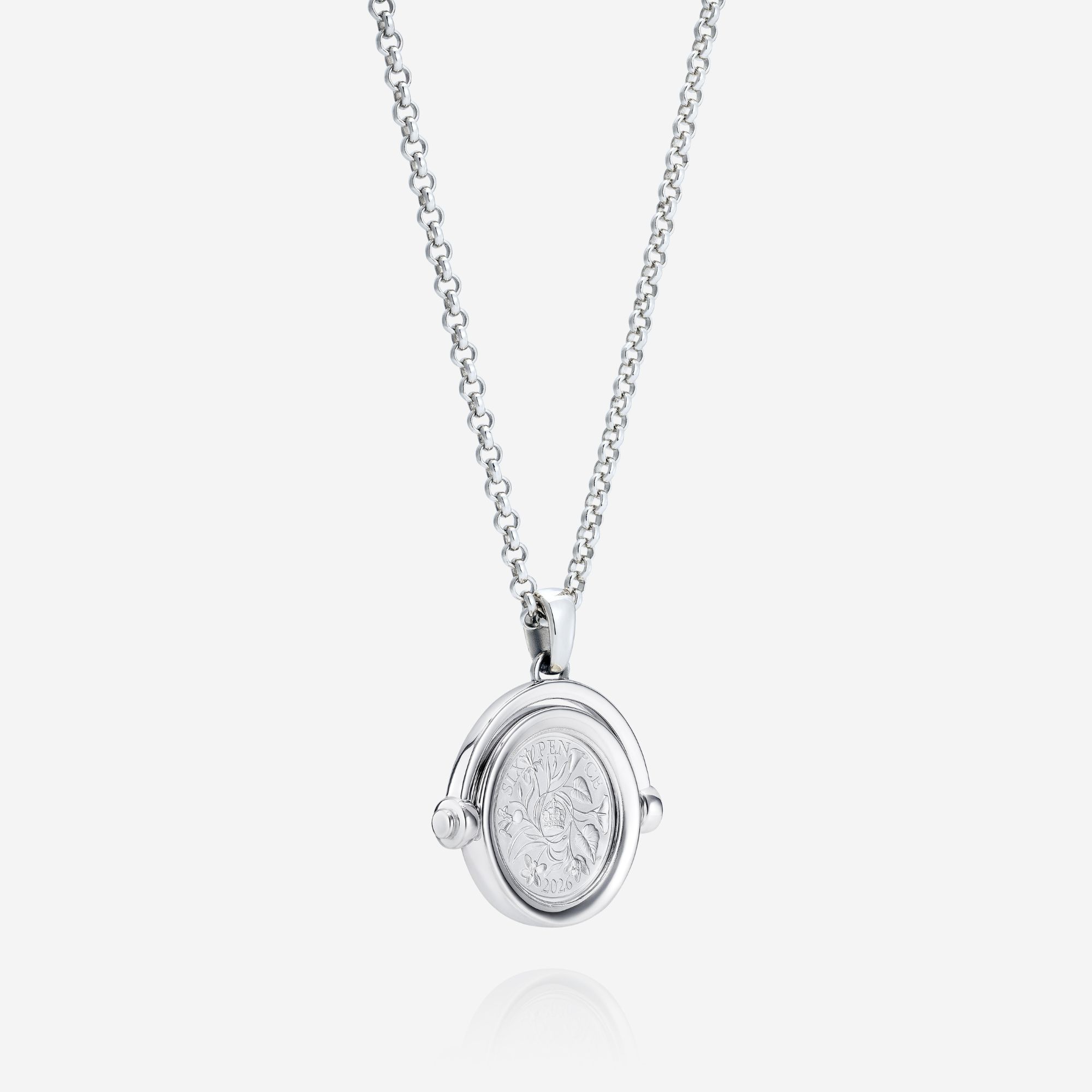 886 Royal Mint Necklaces 886 2026 Sixpence Coin Spinner with Chain Sterling Silver