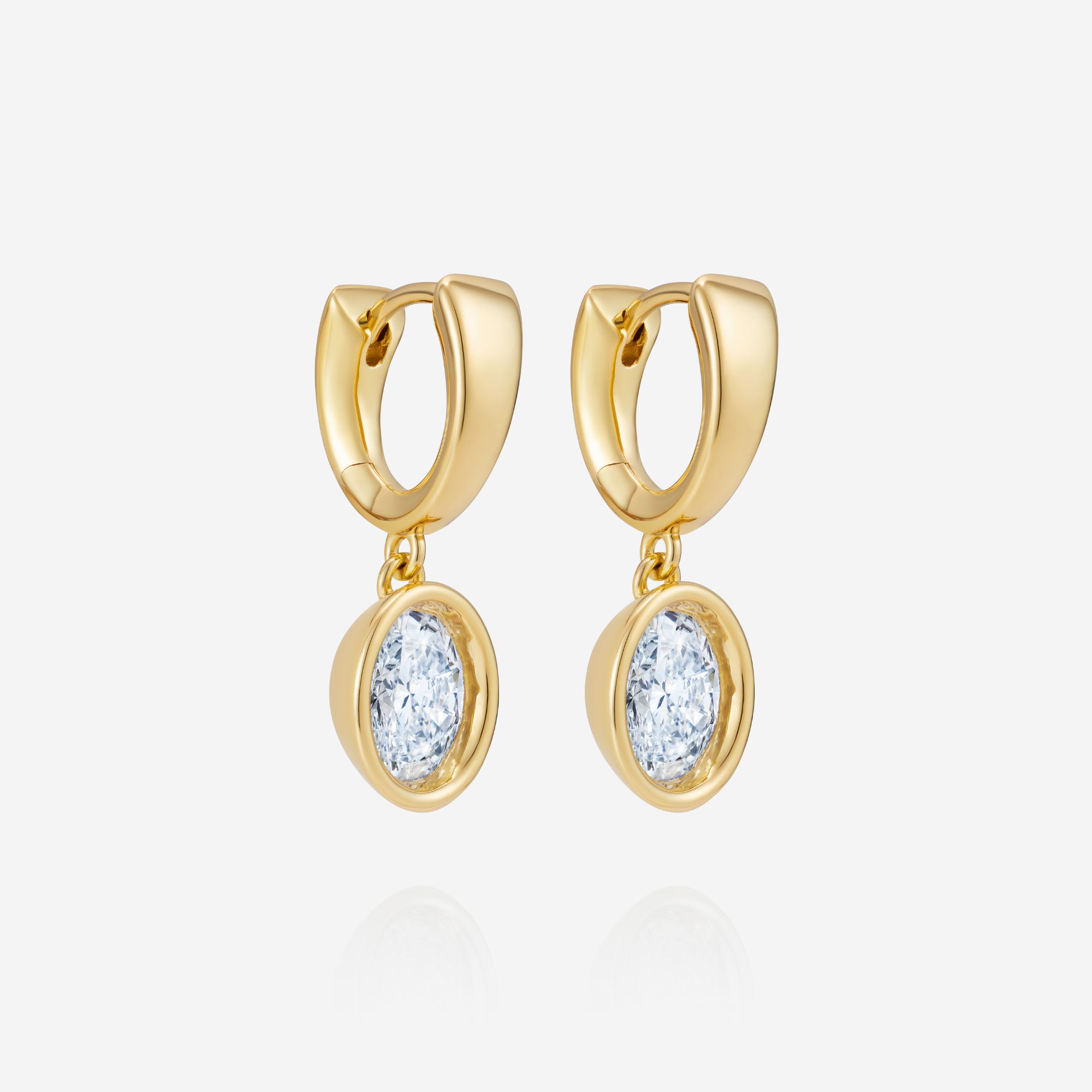 886 Royal Mint Earrings Frameset Oval Cut Diamond Charm Hoop Earrings, 18ct Yellow Gold