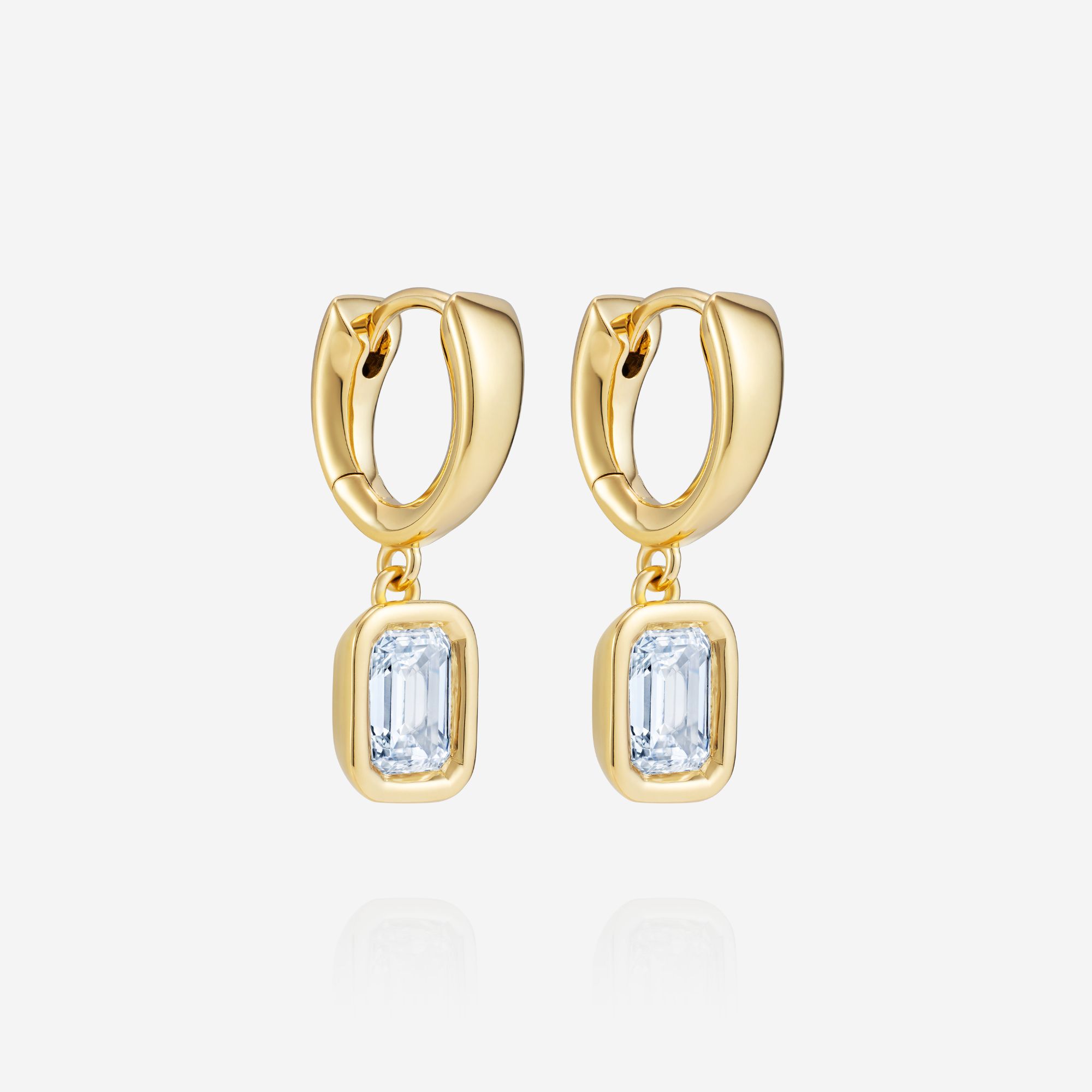 886 Royal Mint Earrings Frameset Emerald Cut Diamond Charm Hoop Earrings, 18ct Yellow Gold