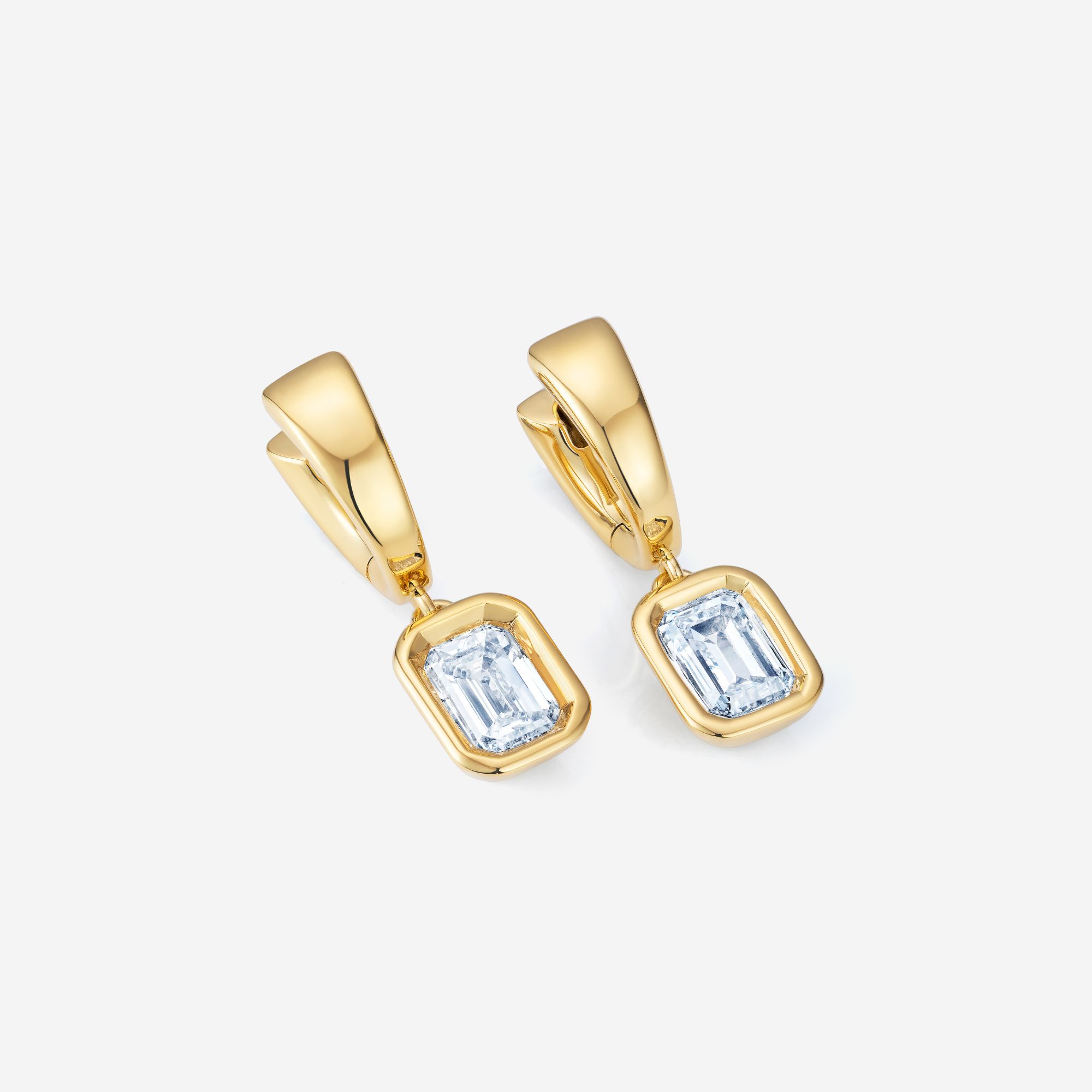 886 Royal Mint Earrings Frameset Emerald Cut Diamond Charm Hoop Earrings, 18ct Yellow Gold