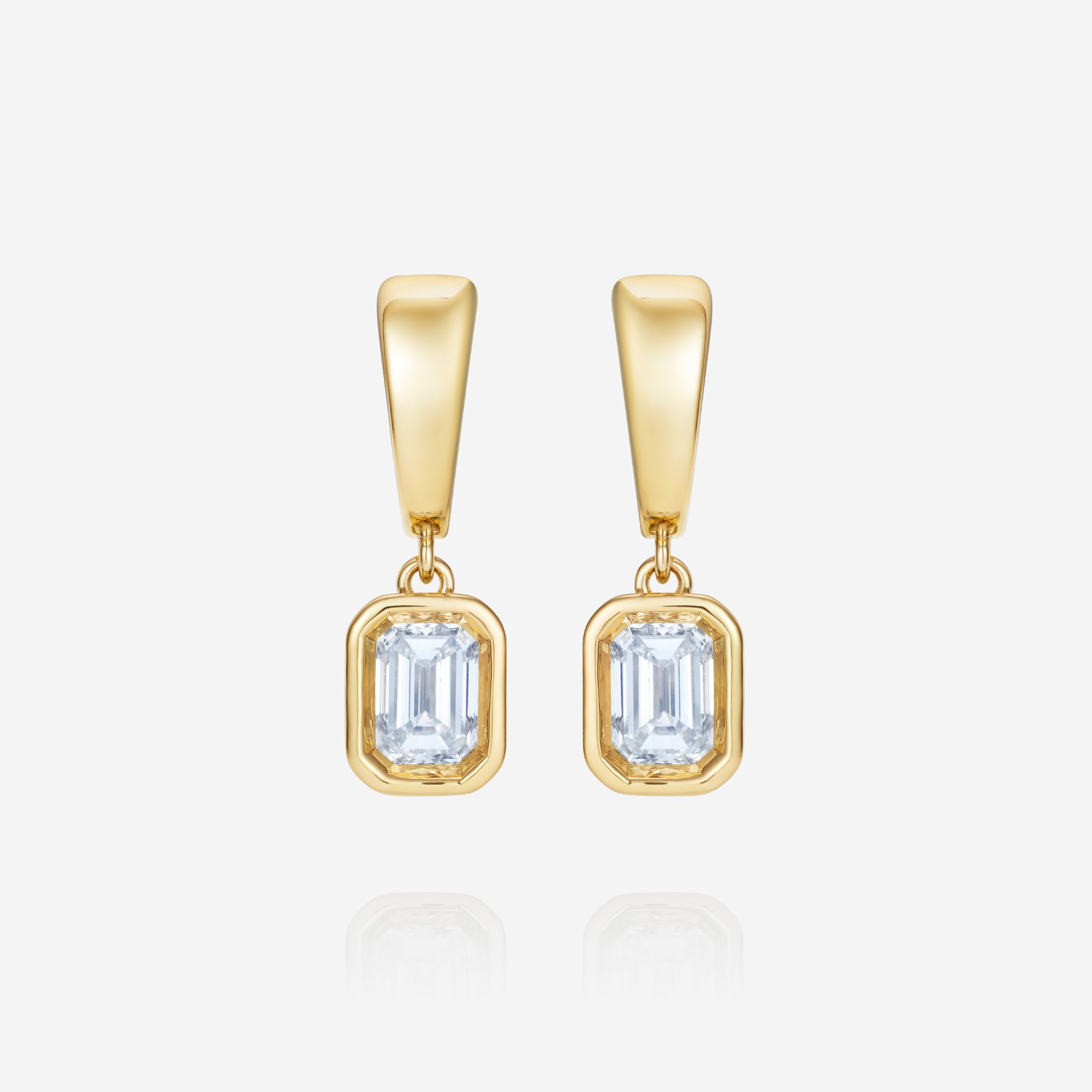 886 Royal Mint Earrings Frameset Emerald Cut Diamond Charm Hoop Earrings, 18ct Yellow Gold