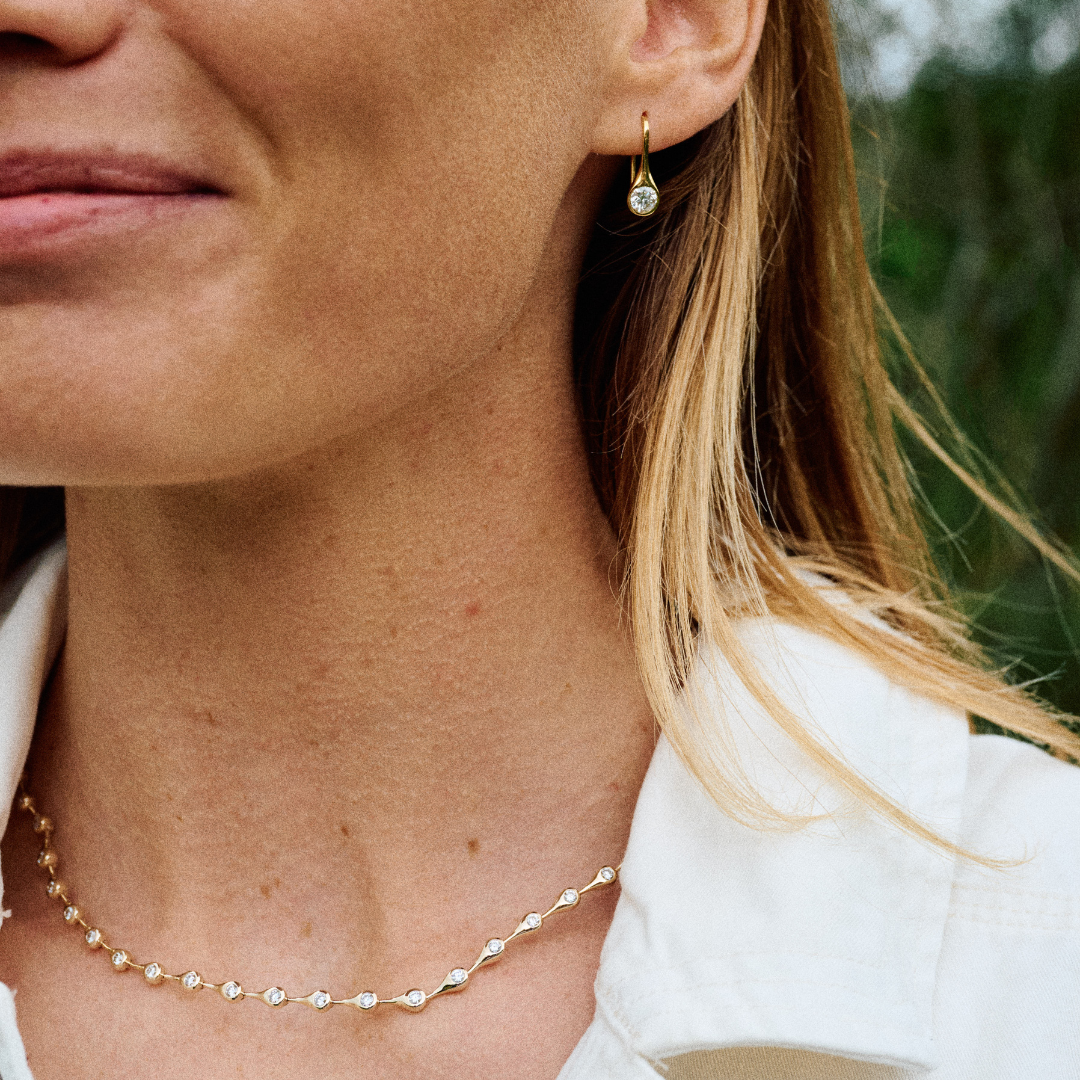 886 Royal Mint Necklaces Teardrop Diamond Small Tennis Necklace, 18ct Yellow Gold