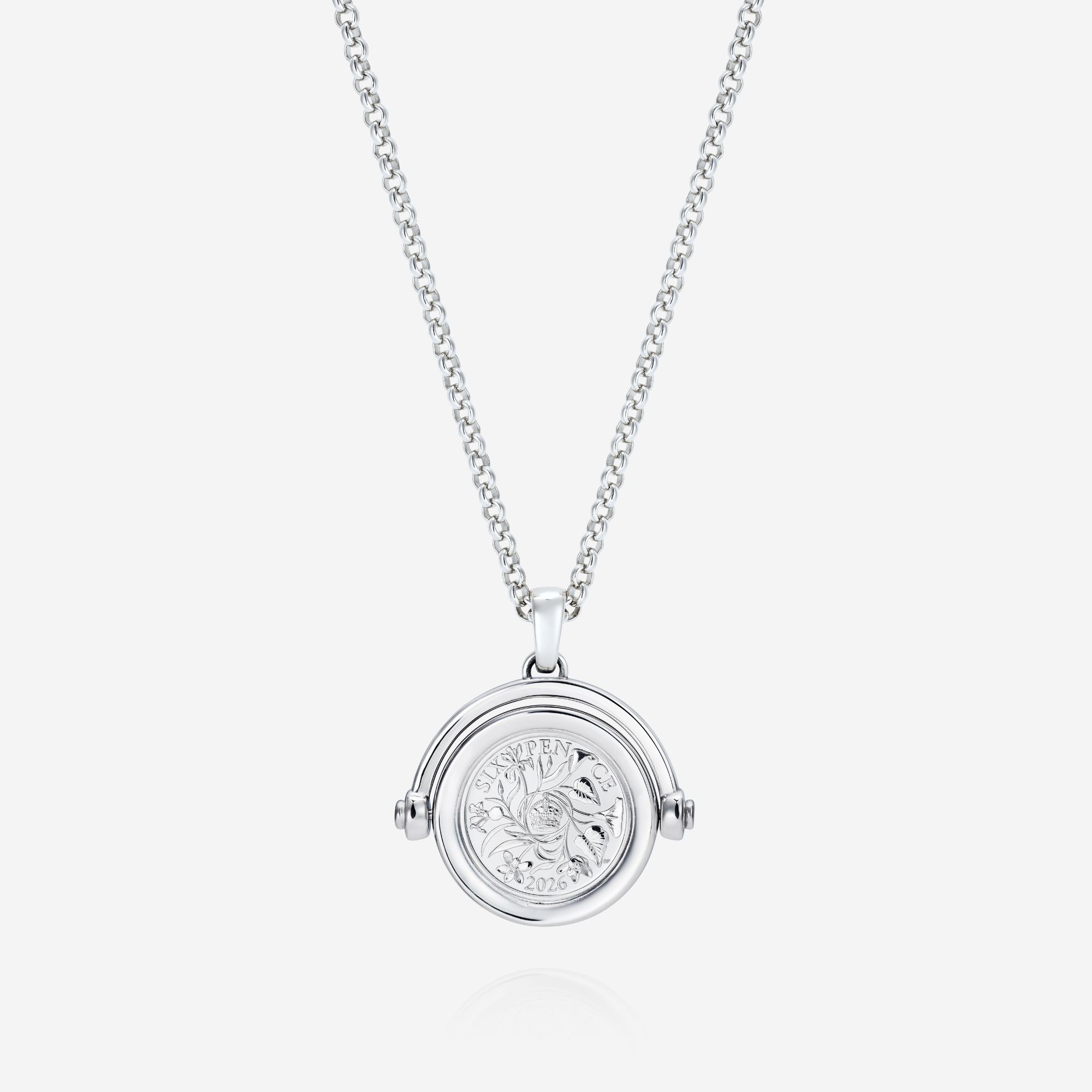 886 Royal Mint Necklaces 886 2026 Sixpence Coin Spinner with Chain Sterling Silver