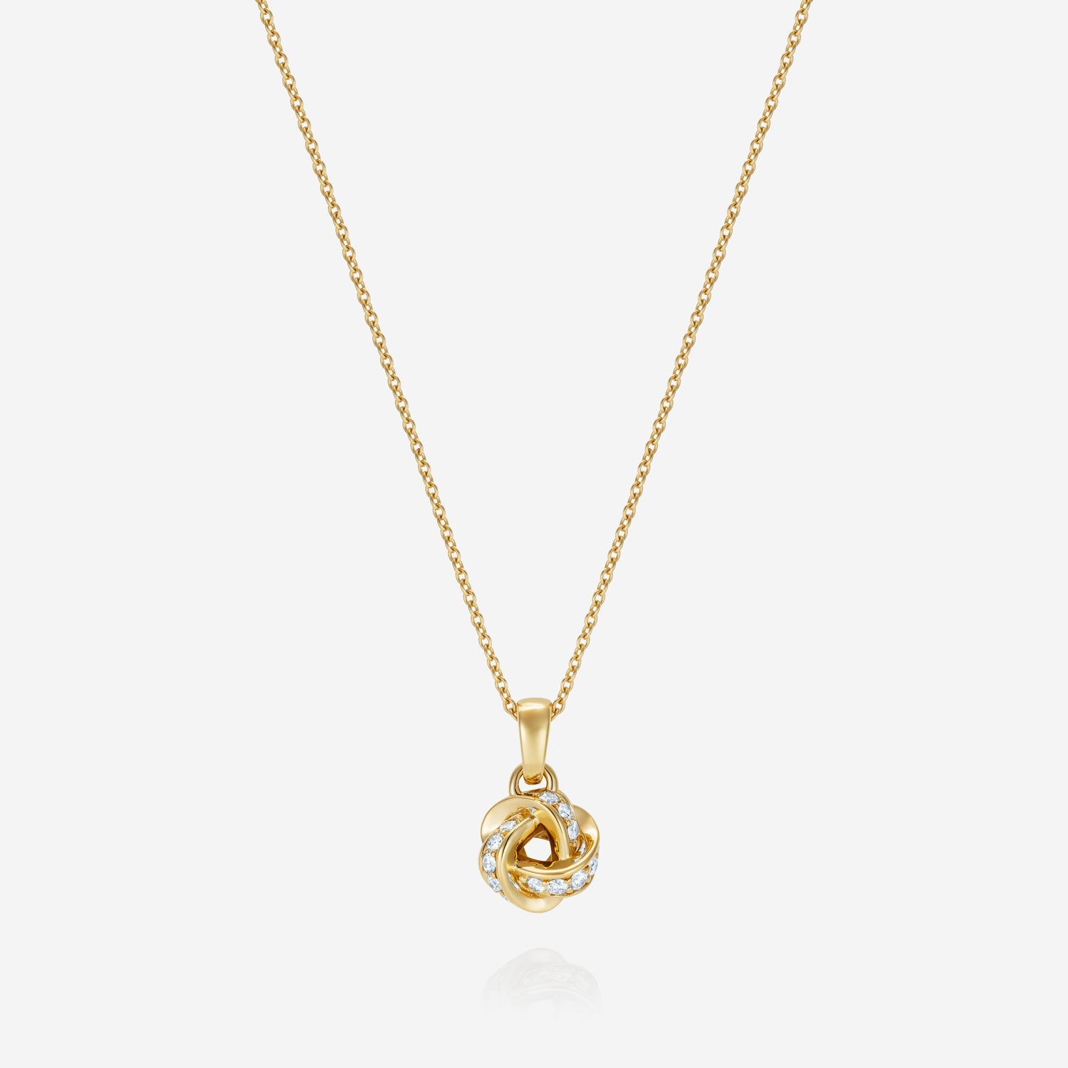 886 Royal Mint Necklaces Diamond Knot Pendant with 18 inch Trace Chain, 18ct Yellow Gold
