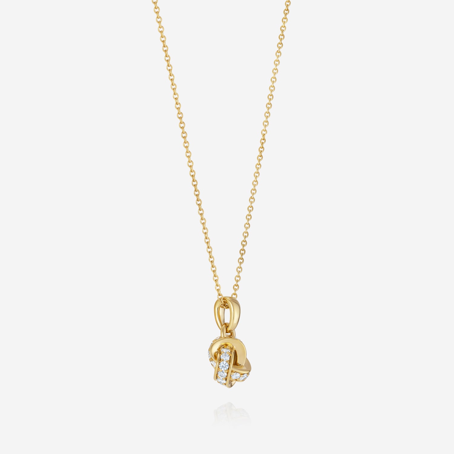 886 Royal Mint Necklaces Diamond Knot Pendant with 18 inch Trace Chain, 18ct Yellow Gold