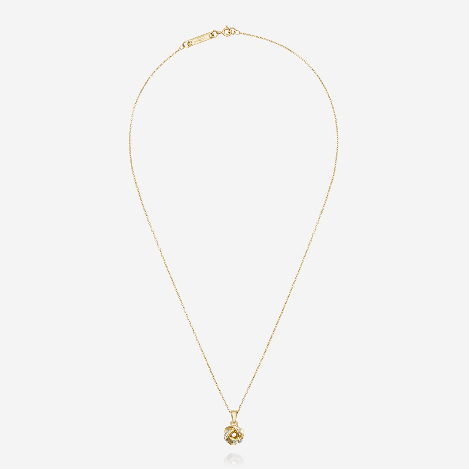 886 Royal Mint Necklaces Diamond Knot Pendant with 18 inch Trace Chain, 18ct Yellow Gold