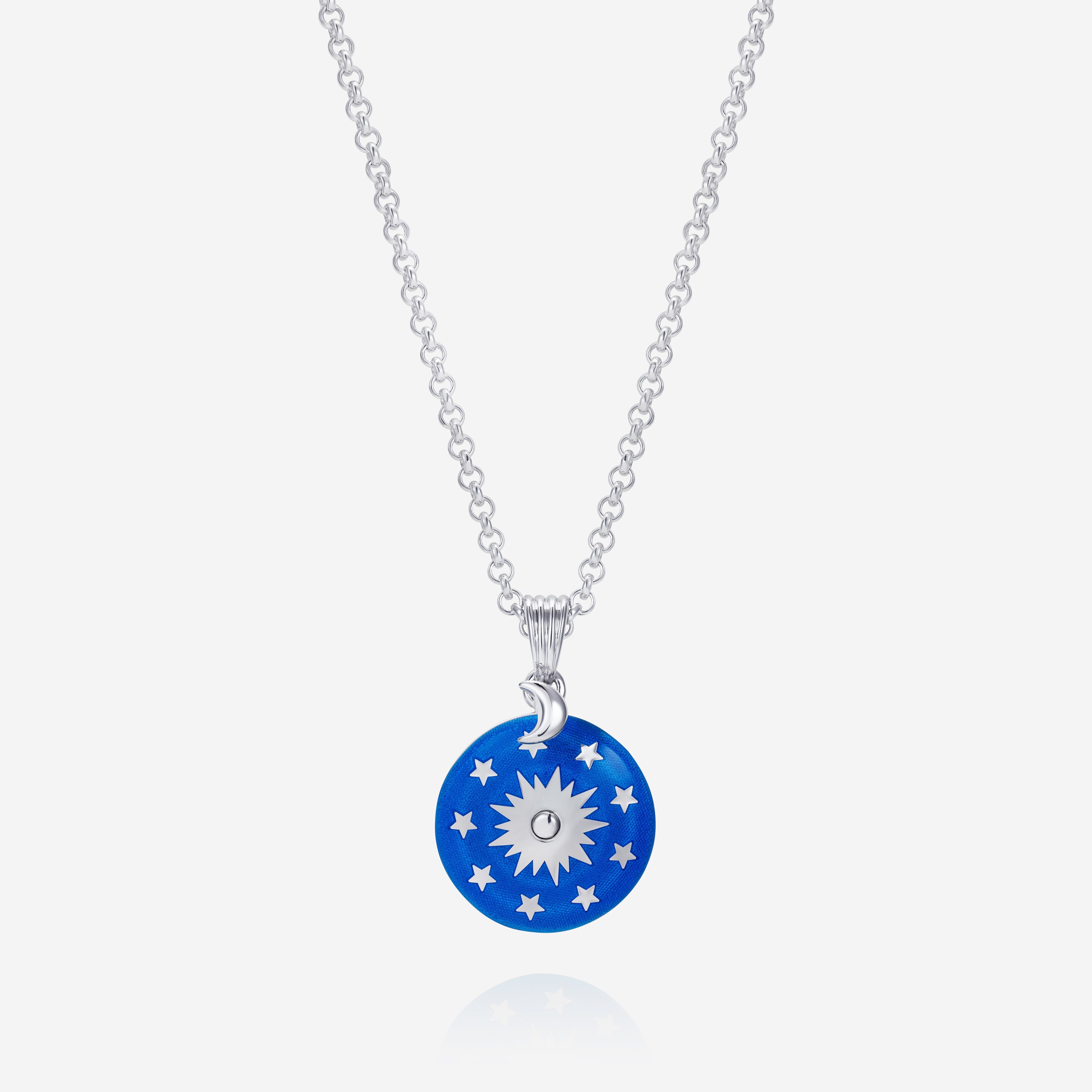 886 Royal Mint Pendants & Charms Night Sky Enamelled Spinner Pendant with 18 inch Small Belcher Chain, Silver