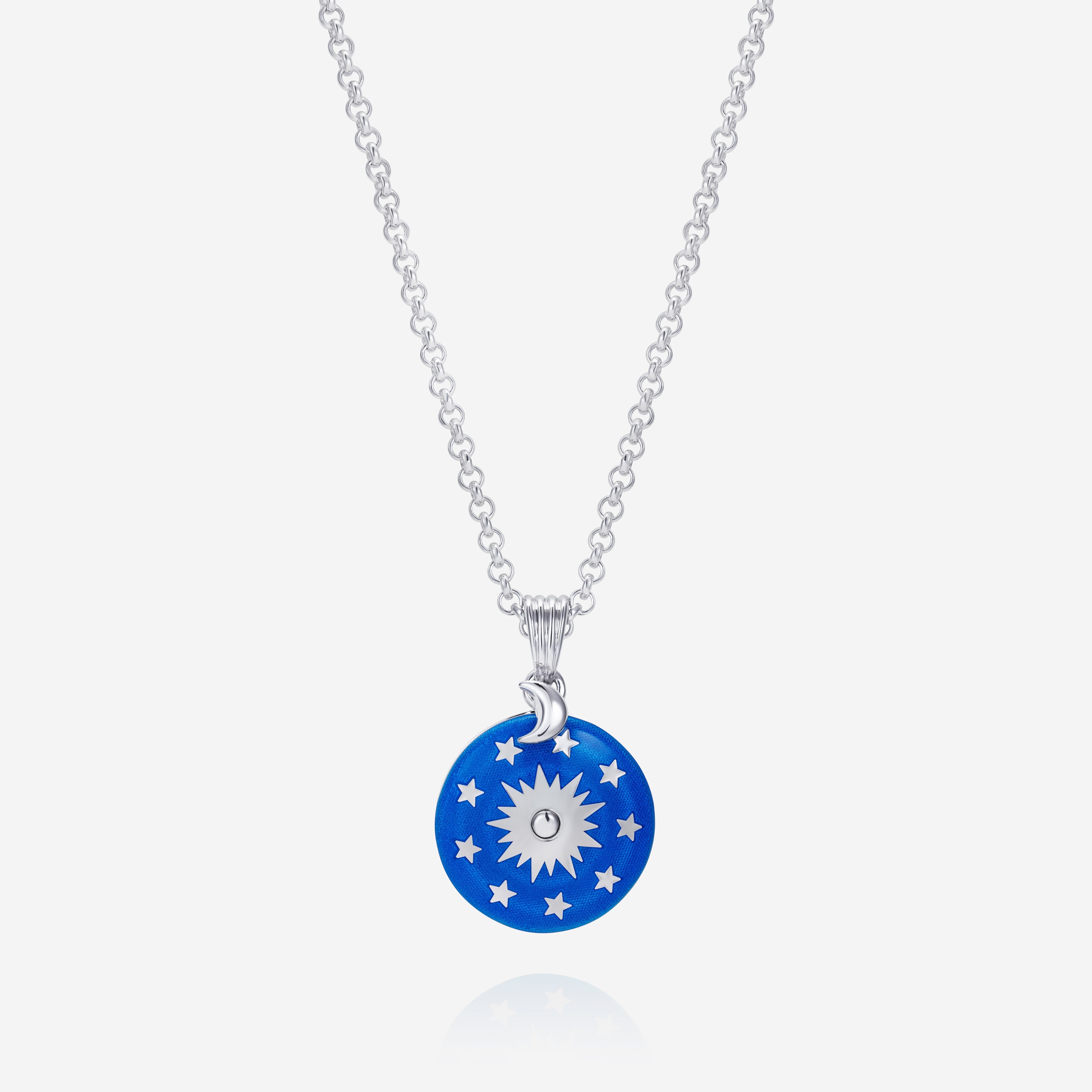 886 Royal Mint Pendants & Charms Night Sky Enamelled Spinner Pendant with 18 inch Small Belcher Chain, Silver