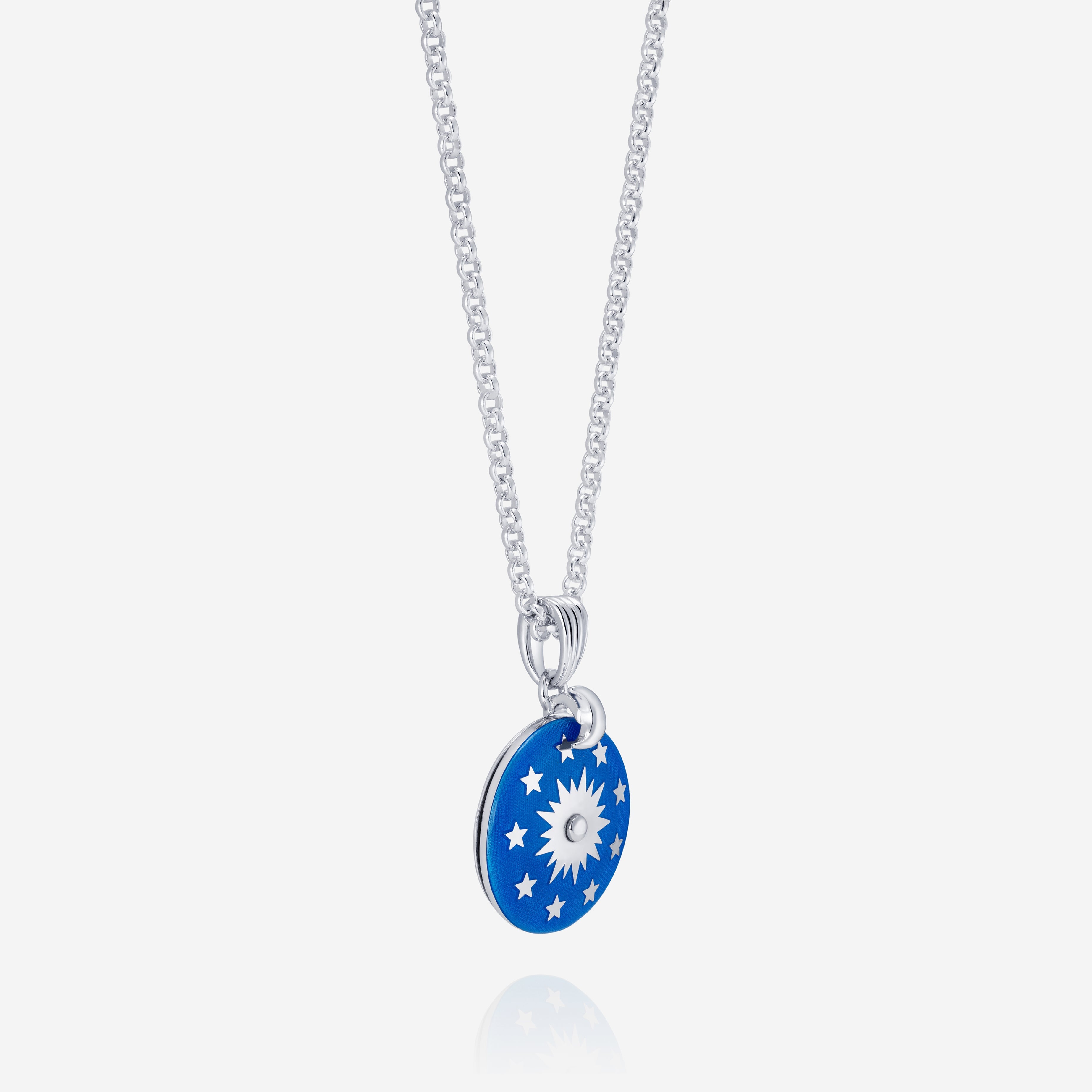 886 Royal Mint Pendants & Charms Night Sky Enamelled Spinner Pendant with 18 inch Small Belcher Chain, Silver