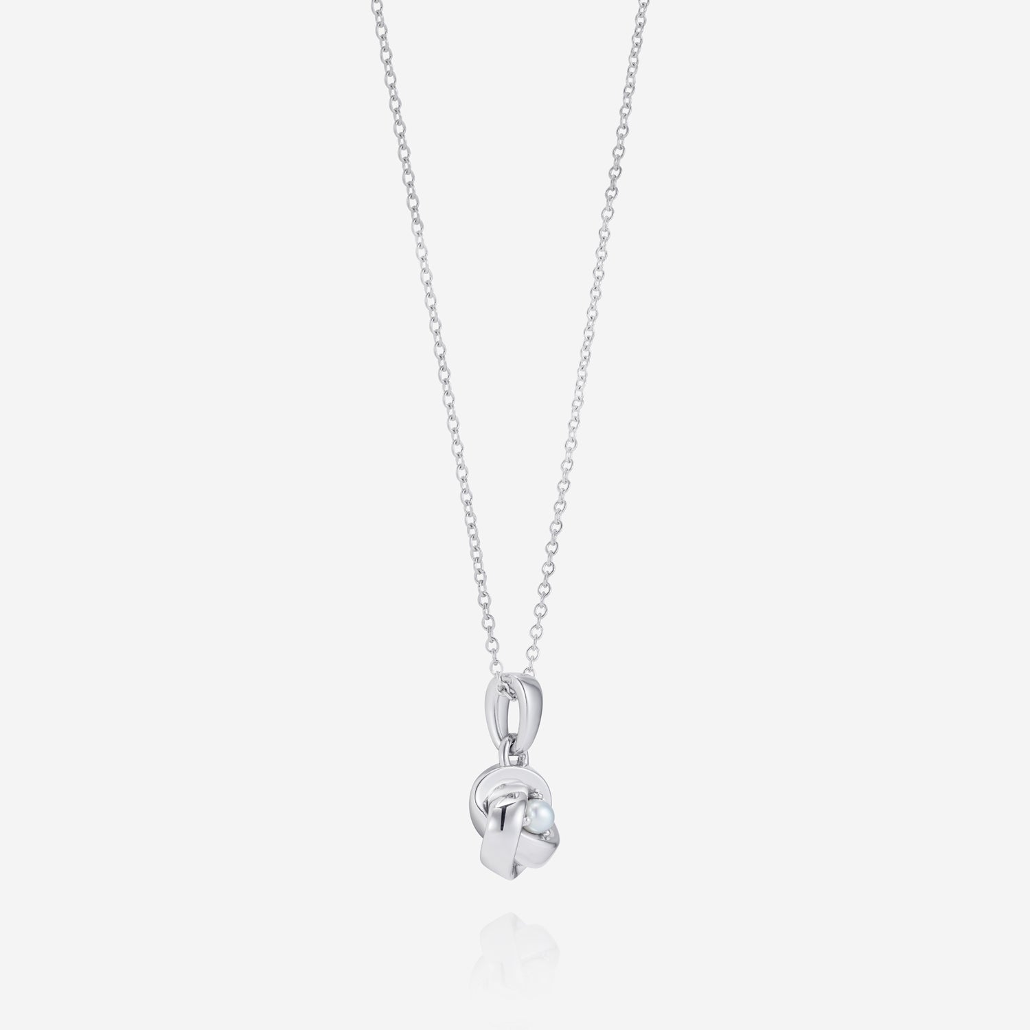 886 Royal Mint Necklaces Pearl Knot Pendant with 18 inch Trace Chain, Silver