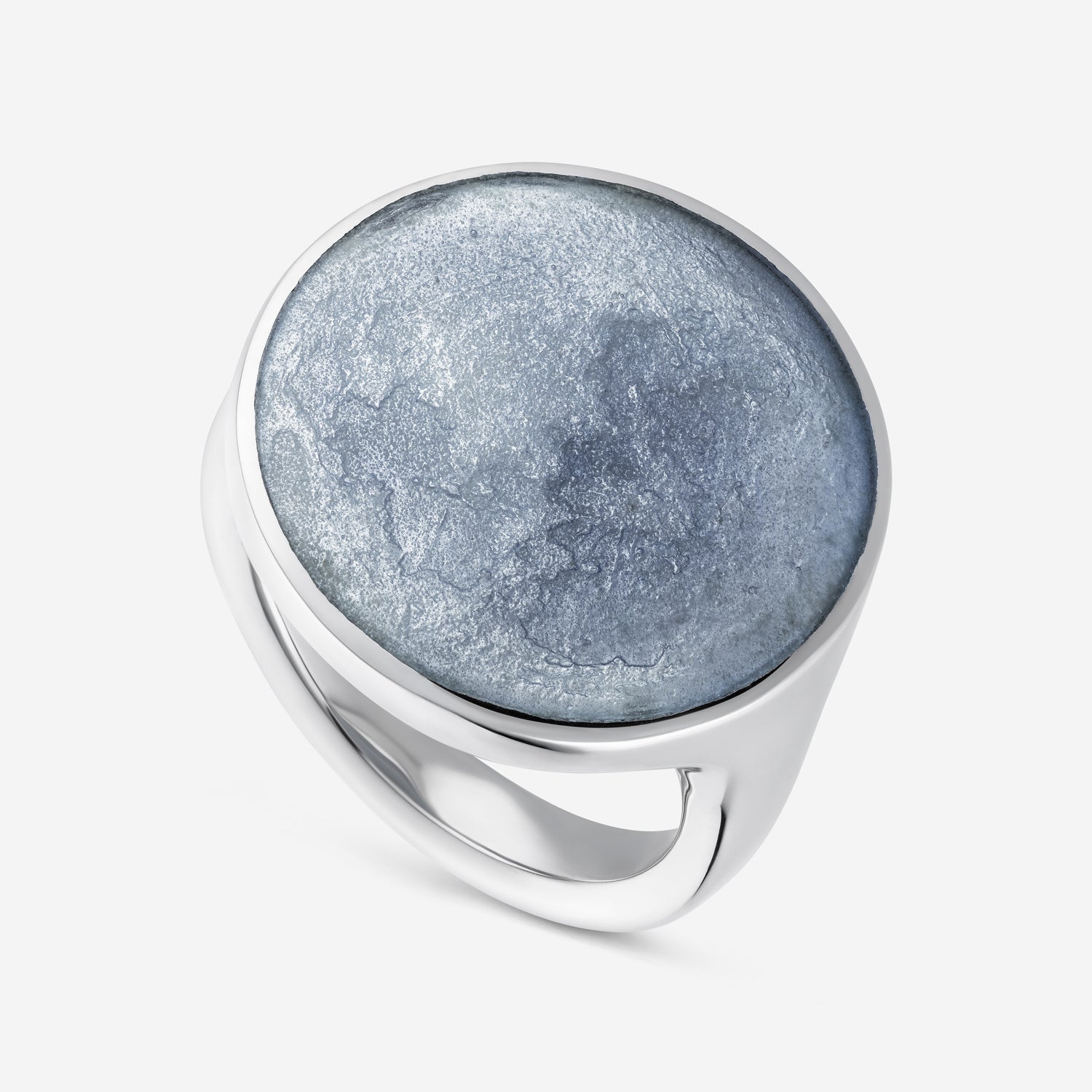 886 Royal Mint Rings Night Sky Enamelled Moon Signet Ring in 18ct White Gold