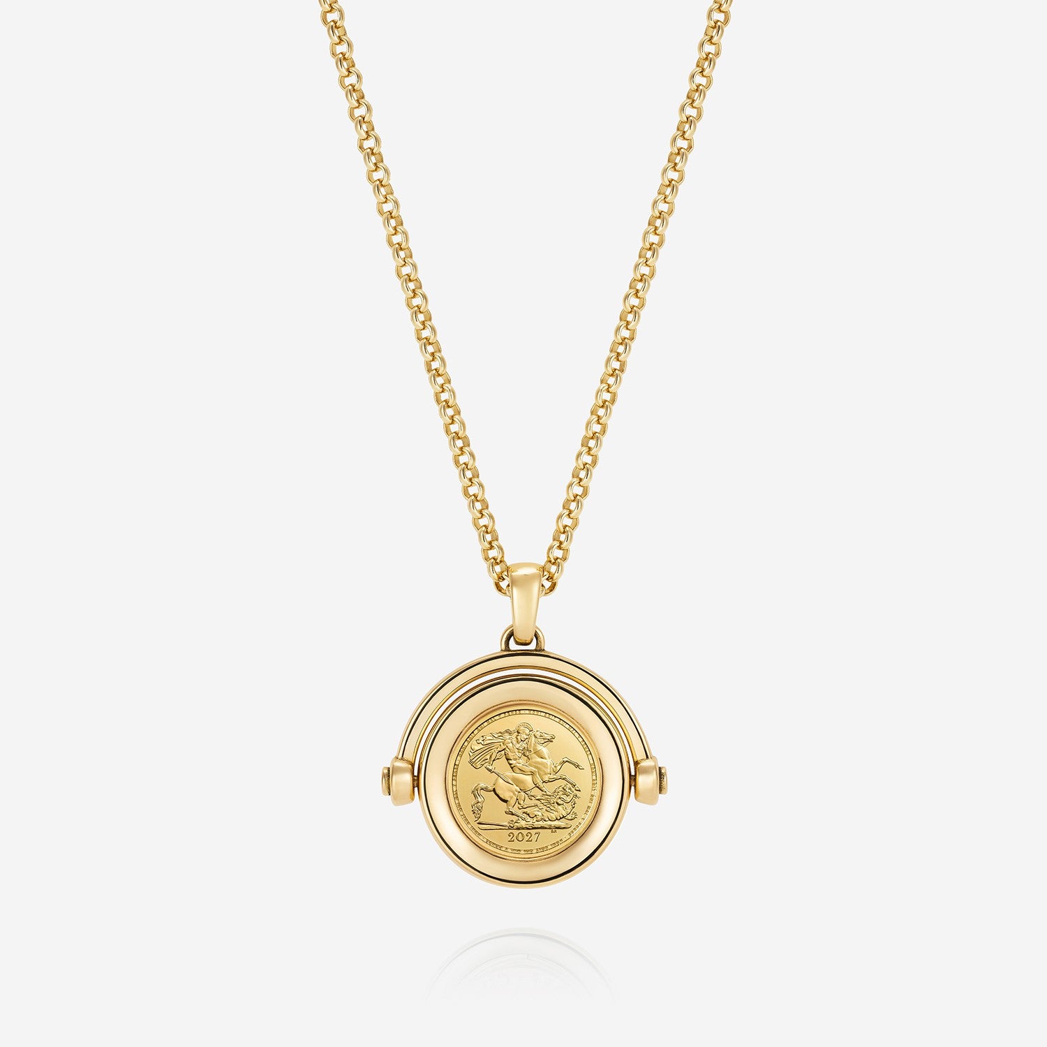 886 Royal Mint Necklaces 886 2027 Quarter Sovereign Coin Spinner with 18ct Yellow Gold Chain