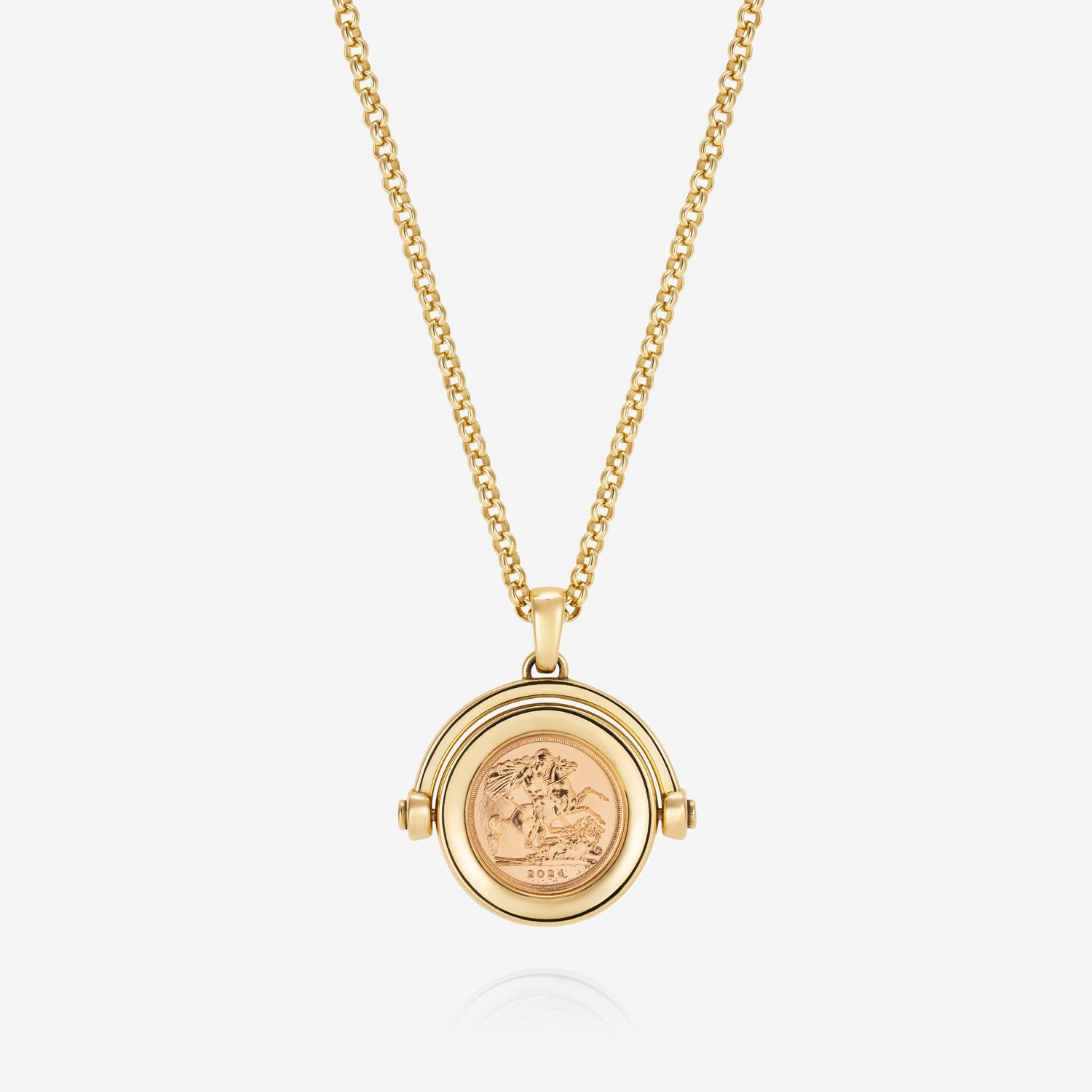 886 Royal Mint Necklaces 886 Quarter Sovereign Spinning Pendant with Chain 18ct Gold
