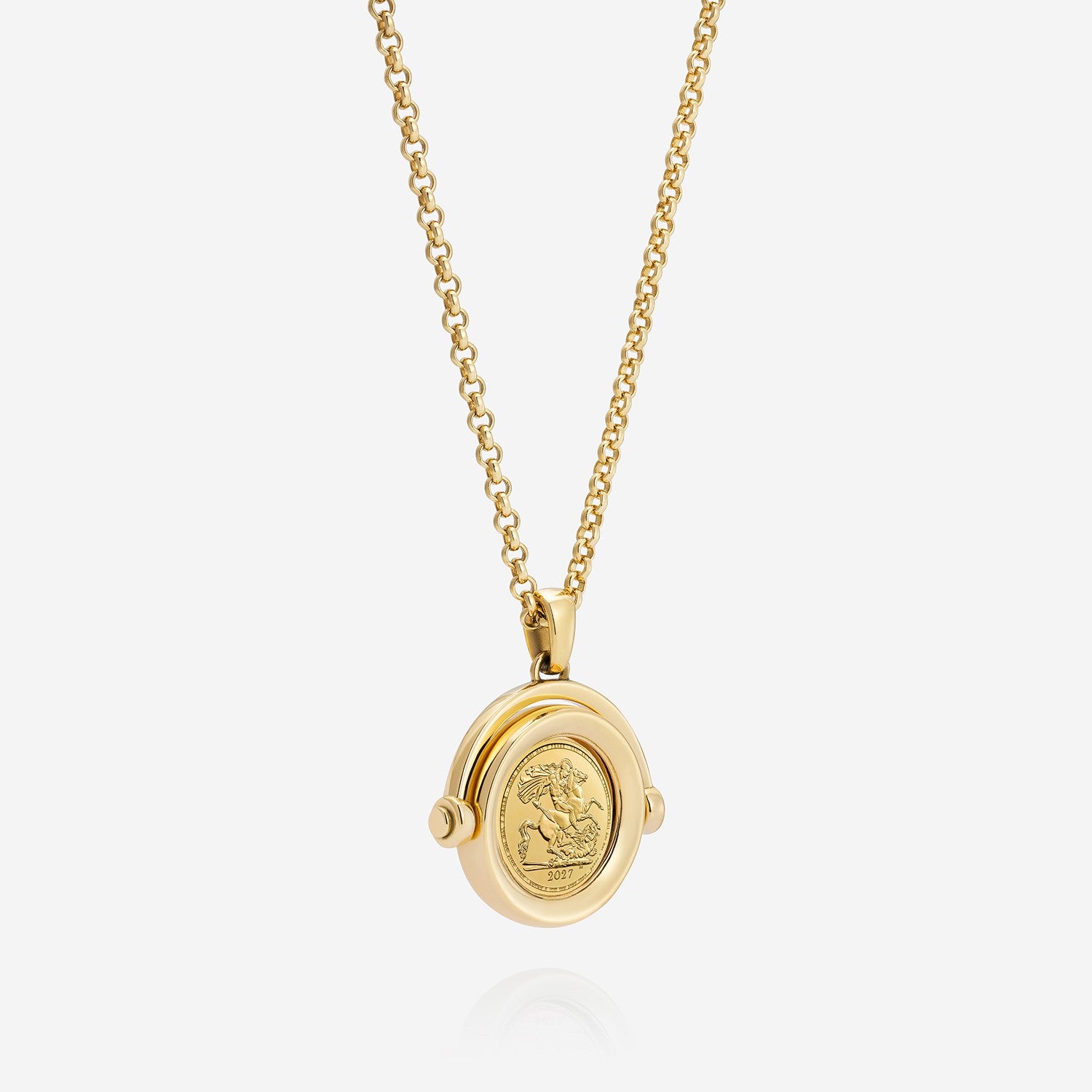 886 Royal Mint Necklaces 886 2027 Quarter Sovereign Coin Spinner with 18ct Yellow Gold Chain