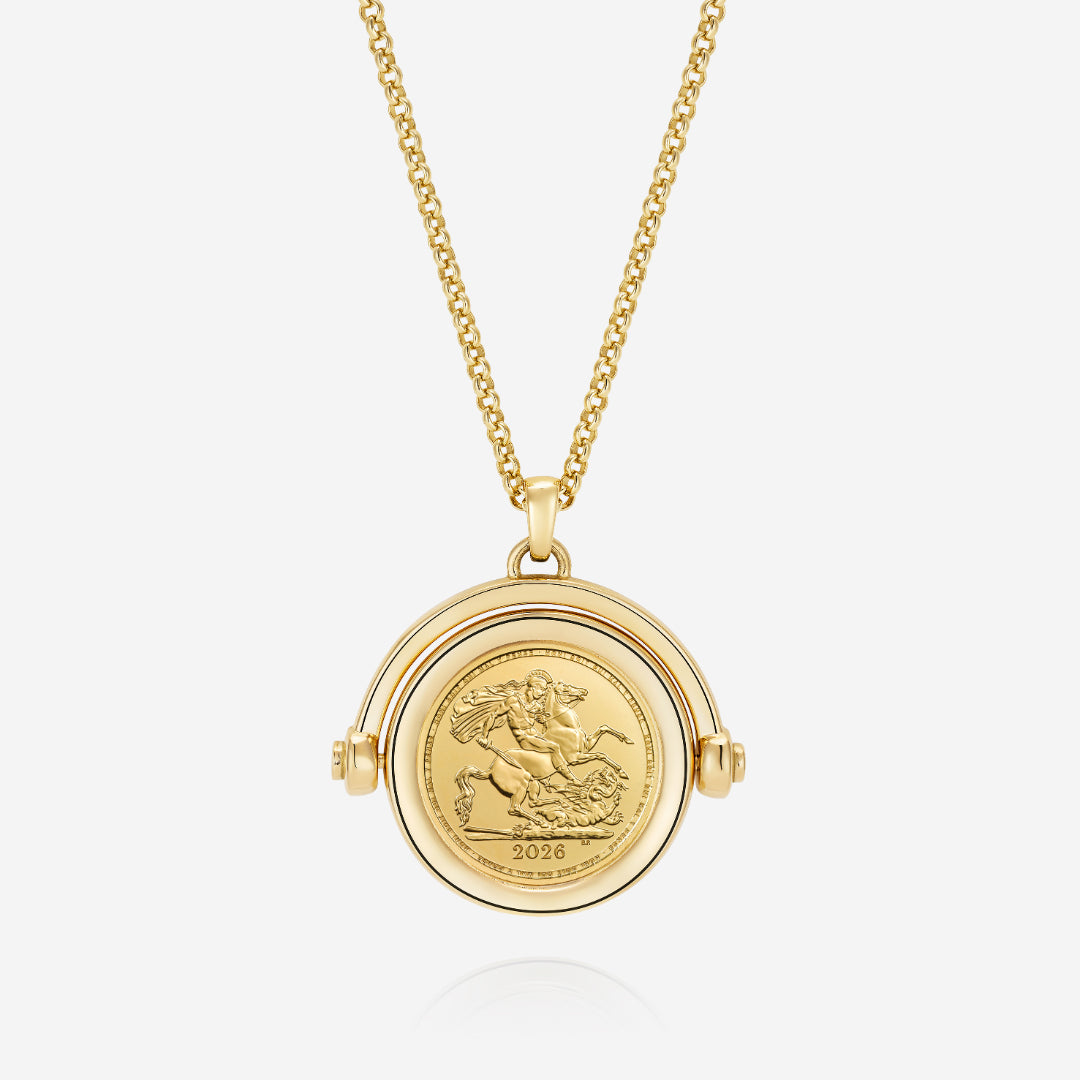 886 Royal Mint Necklaces 886 2026 Half Sovereign Coin Spinner with 18ct Yellow Gold Chain