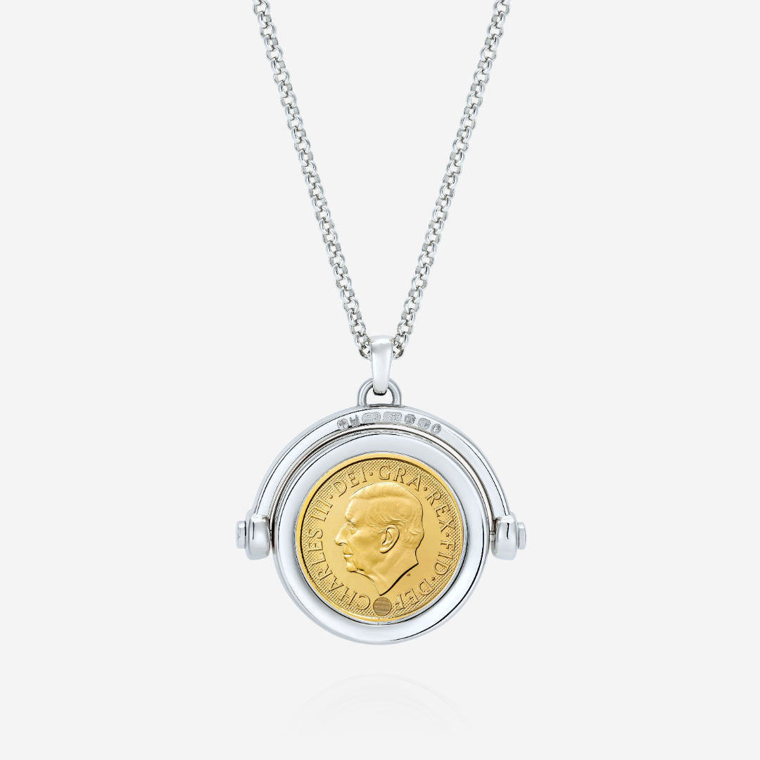 886 Royal Mint Necklaces 886 2026 Half Sovereign Spinning Pendant with Chain Sterling Silver