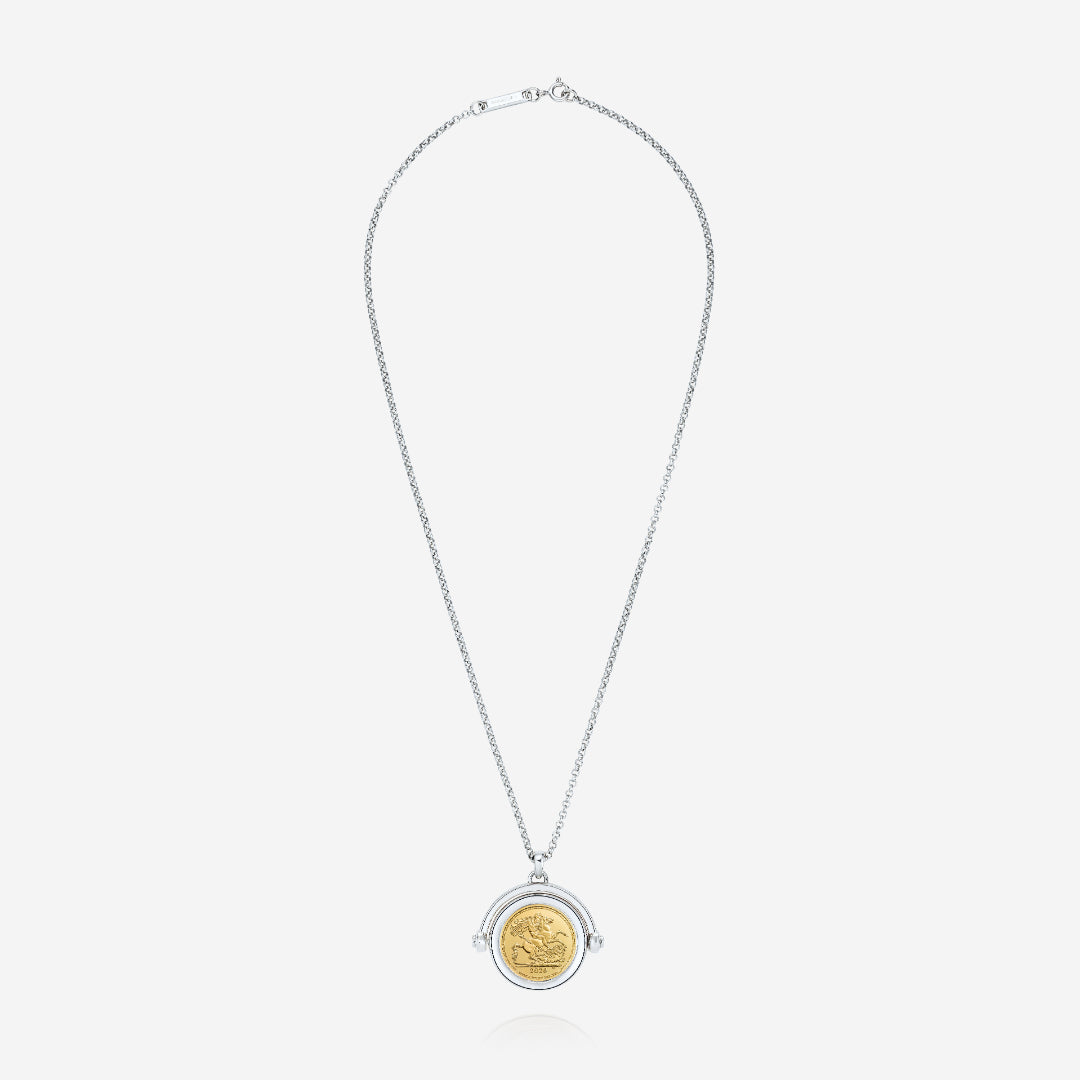 886 Royal Mint Necklaces 886 2026 Half Sovereign Spinning Pendant with Chain Sterling Silver