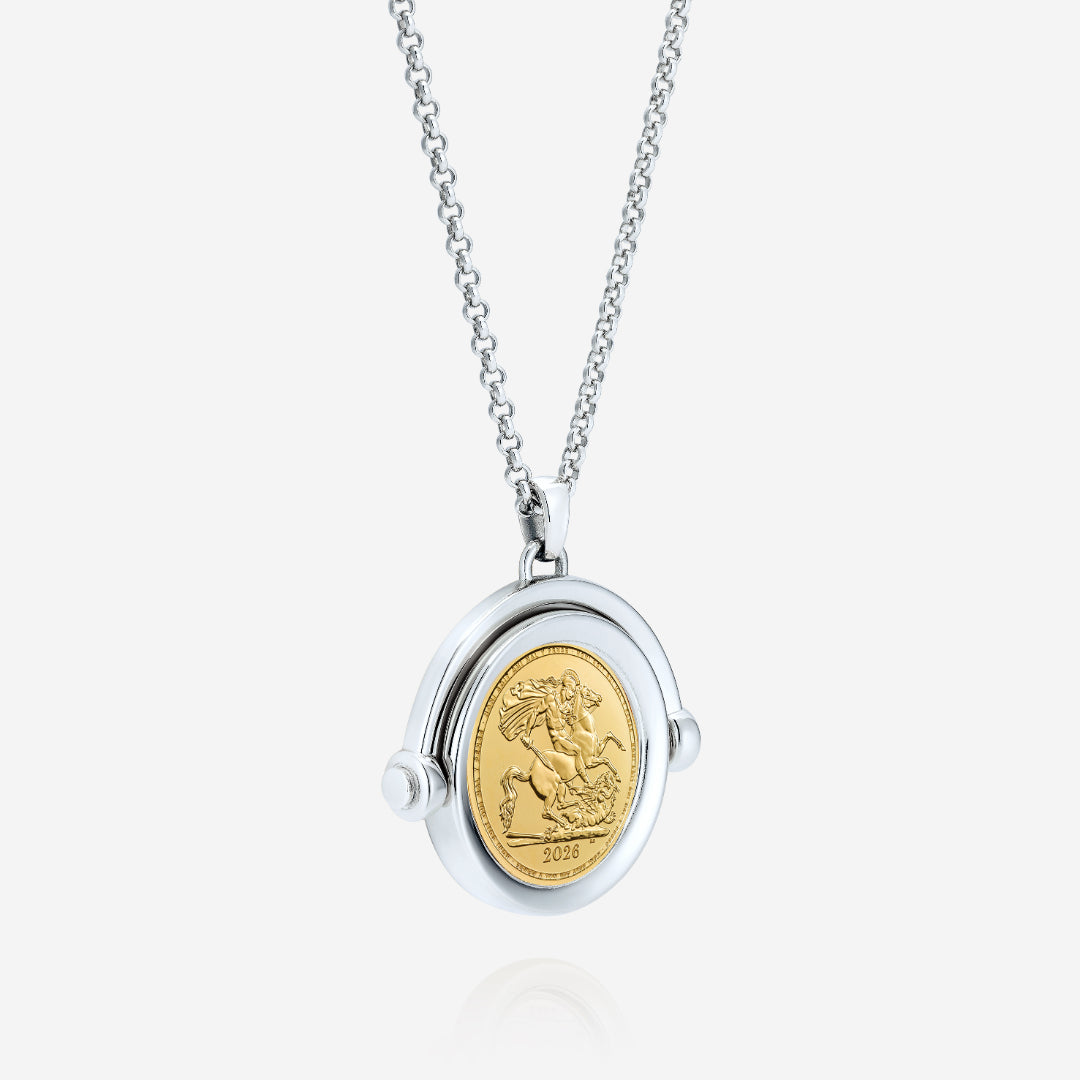 886 Royal Mint Necklaces 886 2026 Half Sovereign Spinning Pendant with Chain Sterling Silver