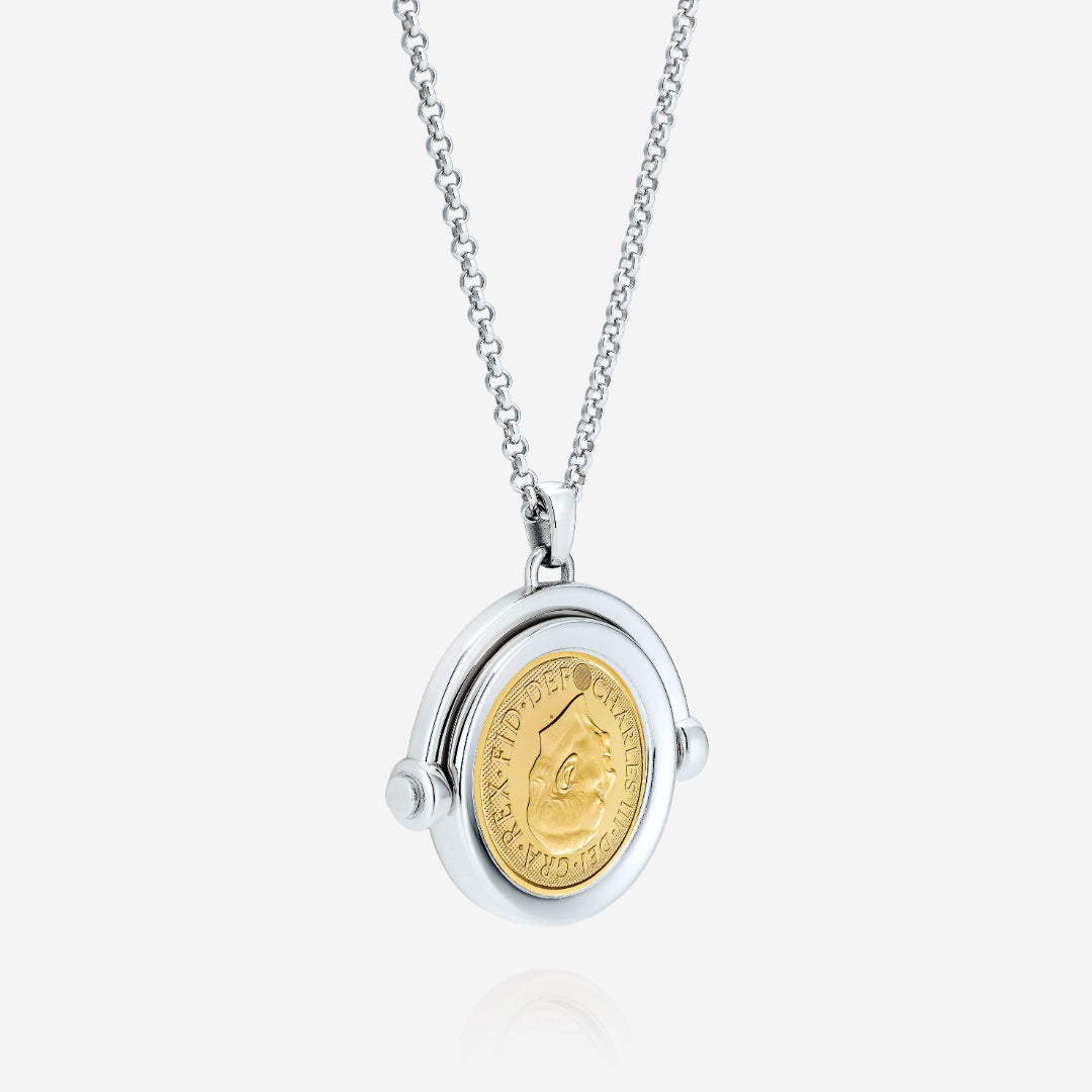 886 Royal Mint Necklaces 886 2026 Half Sovereign Spinning Pendant with Chain Sterling Silver