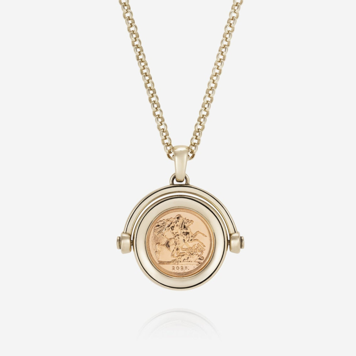 886 Royal Mint Necklaces 886 2025 Quarter Sovereign Spinning Pendant with Chain 9ct Gold