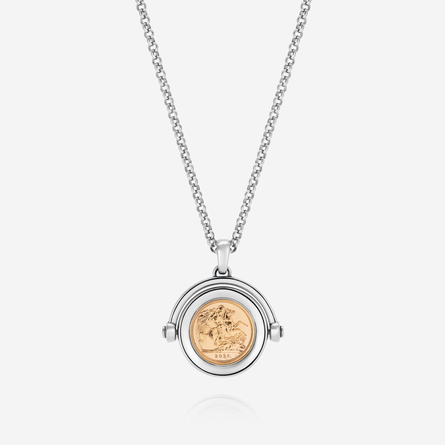 886 Royal Mint Necklaces 886 2025 Quarter Sovereign Spinning Pendant with Chain Sterling Silver