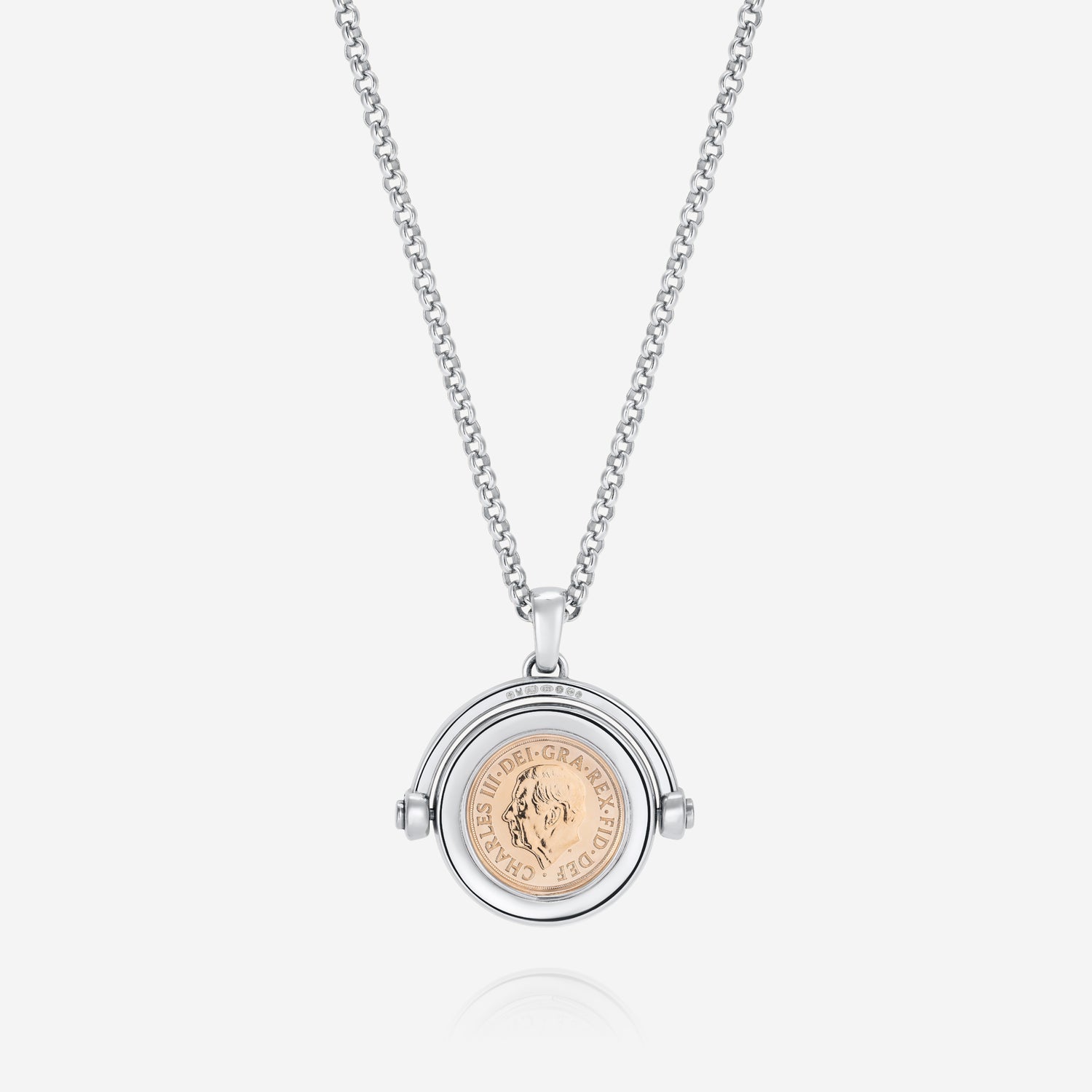 886 Royal Mint Necklaces 886 2025 Quarter Sovereign Spinning Pendant with Chain Sterling Silver