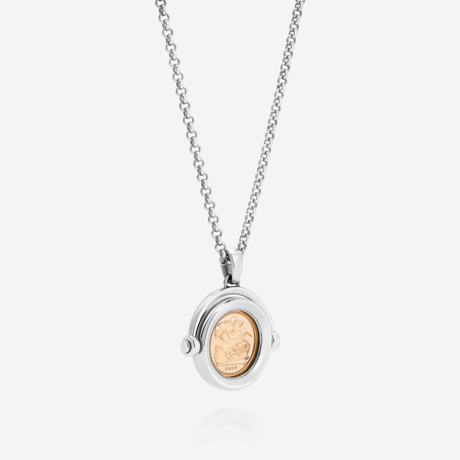 886 Royal Mint Necklaces 886 2025 Quarter Sovereign Spinning Pendant with Chain Sterling Silver