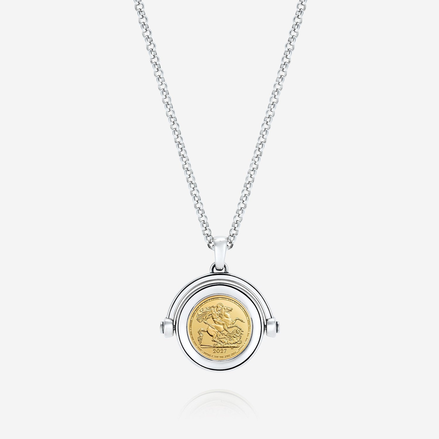886 Royal Mint Necklaces 886 2027 Quarter Sovereign Spinning Pendant with Chain Sterling Silver