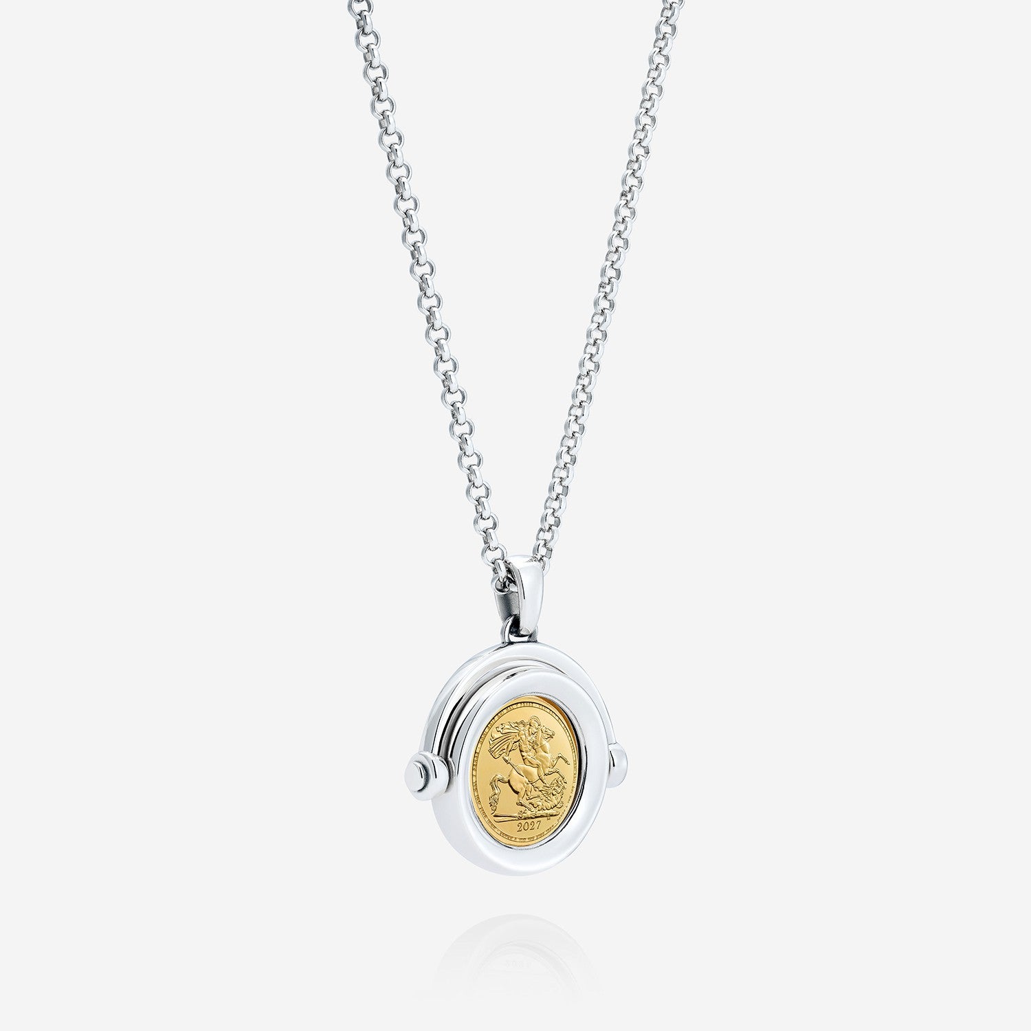 886 Royal Mint Necklaces 886 2027 Quarter Sovereign Spinning Pendant with Chain Sterling Silver