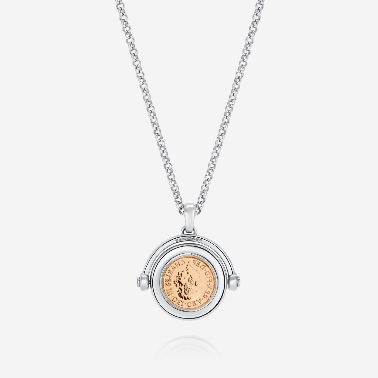 886 Royal Mint Necklaces 886 Quarter Sovereign Spinning Pendant with Chain Sterling Silver