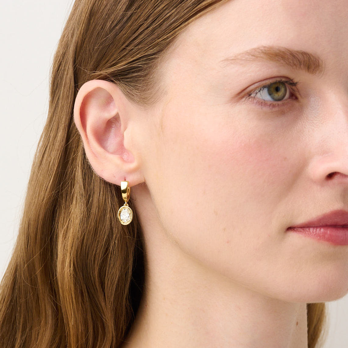 886 Royal Mint Earrings Frameset Oval Cut Diamond Charm Hoop Earrings, 18ct Yellow Gold