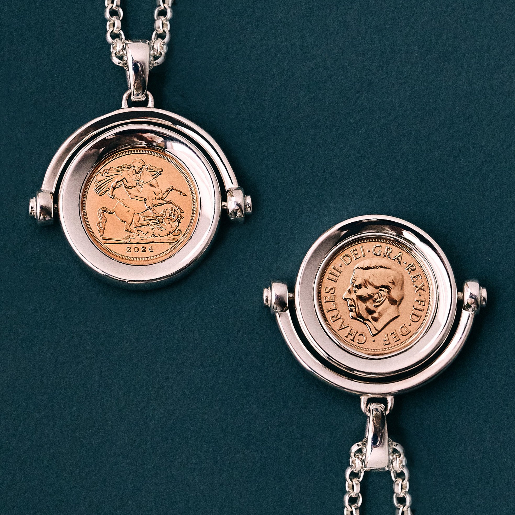 886 Royal Mint Necklaces 886 Quarter Sovereign Spinning Pendant with Chain Sterling Silver